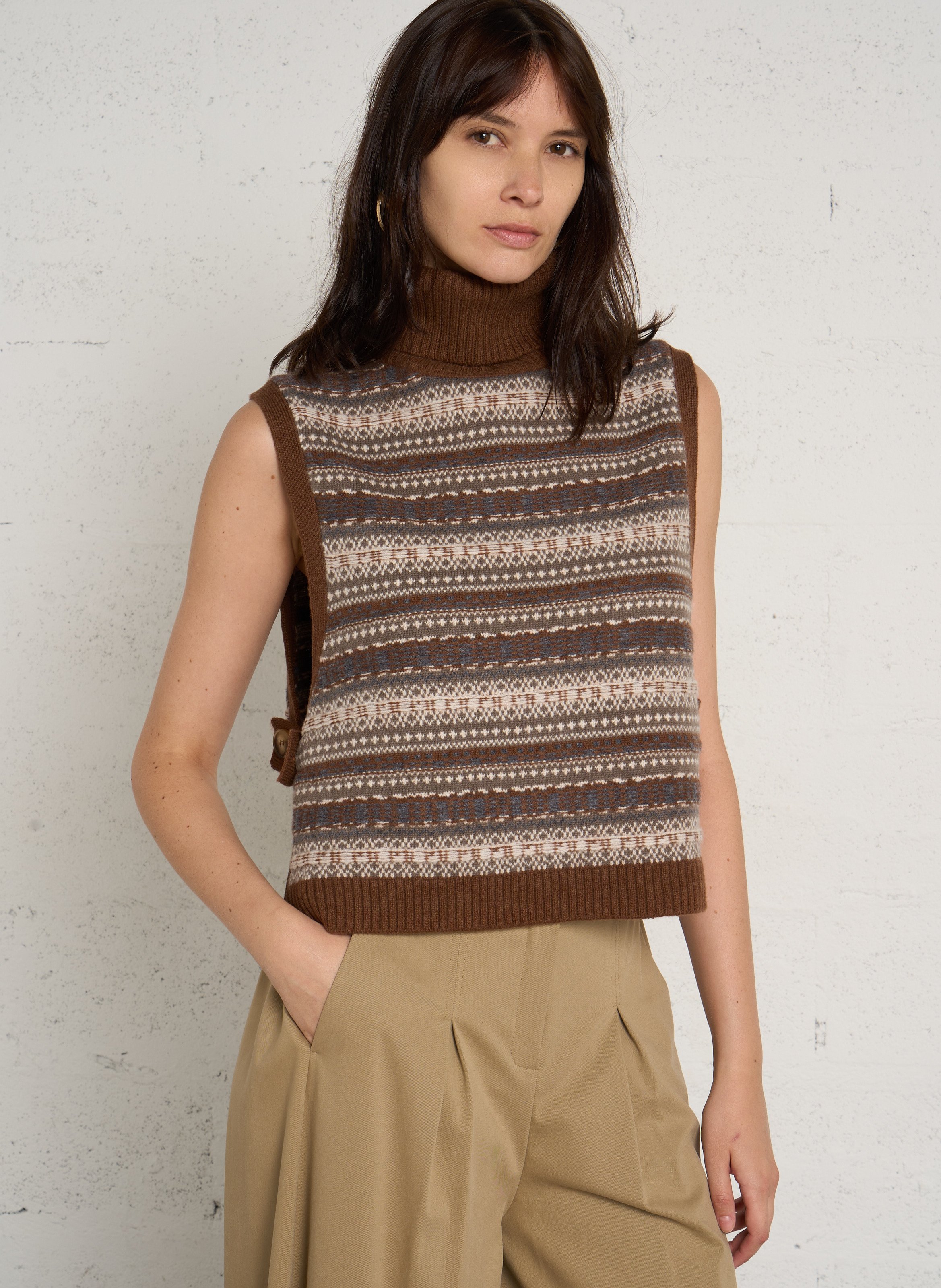 Pull oversize col roulé en laine reinette MAISON 123 Marron