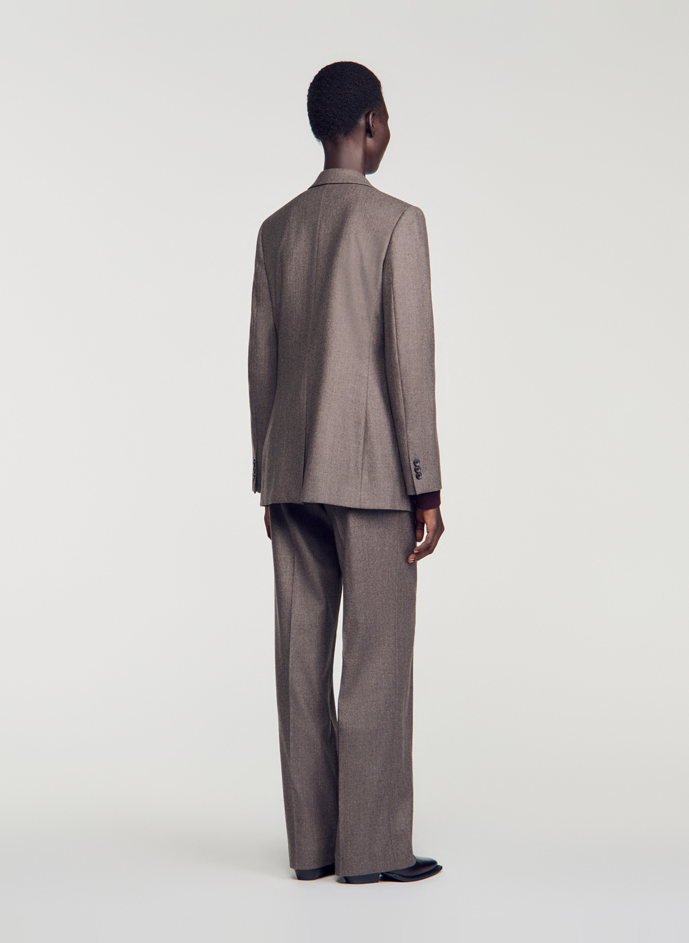 Veste de tailleur droite en laine SANDRO Beige
