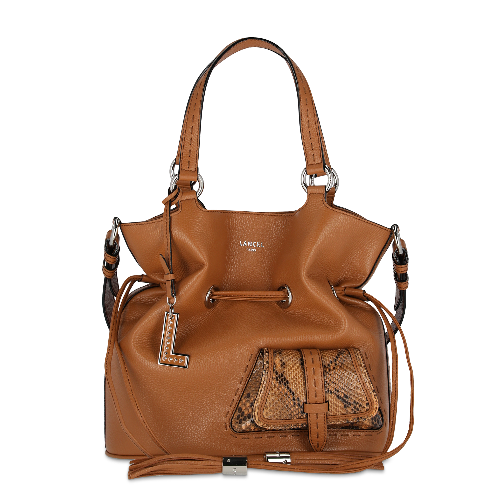 Sac seau Premier Flirt L en veau grainé et python LANCEL Marron