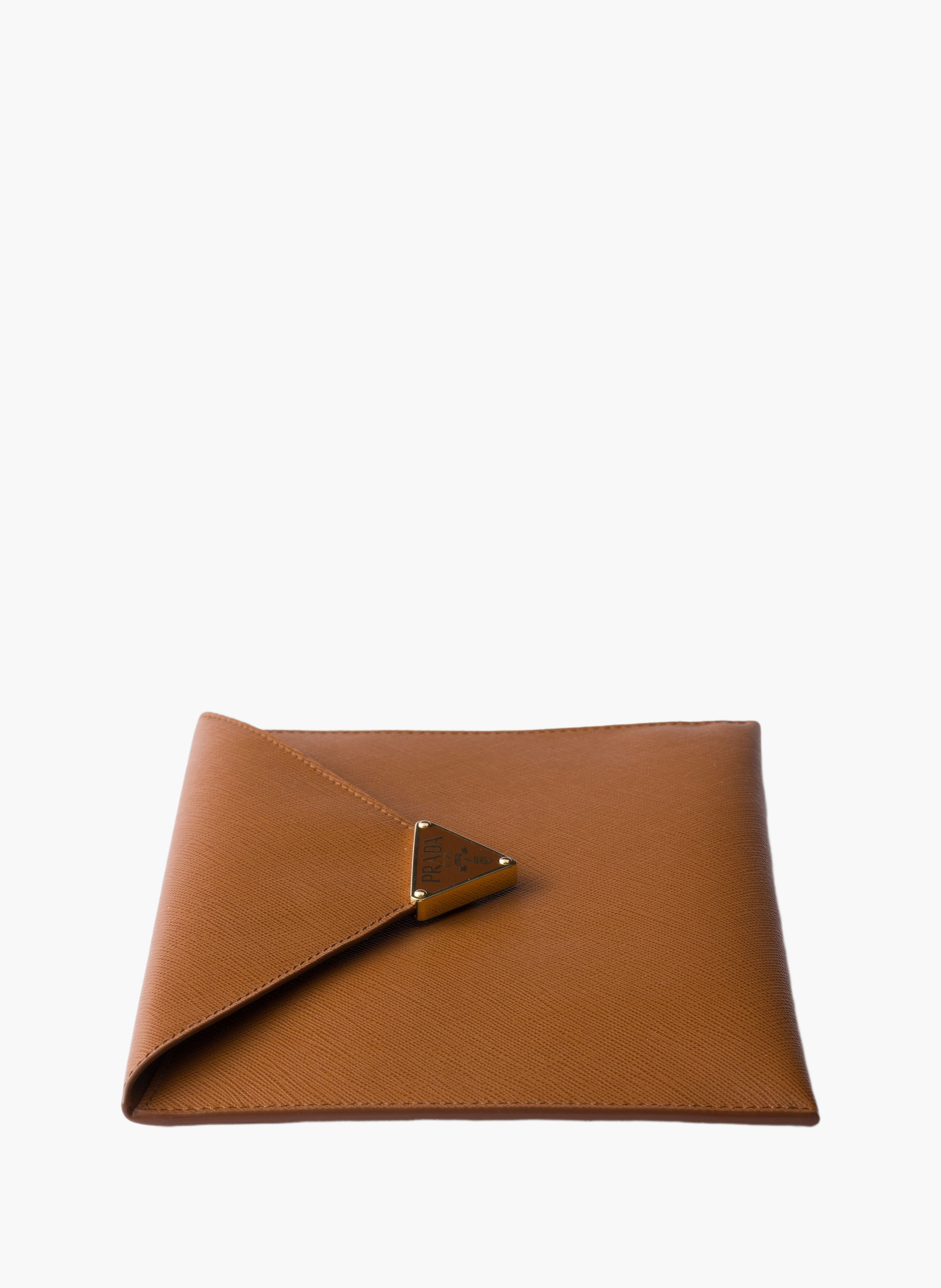 Pochette enveloppe en cuir saffiano PRADA Marron