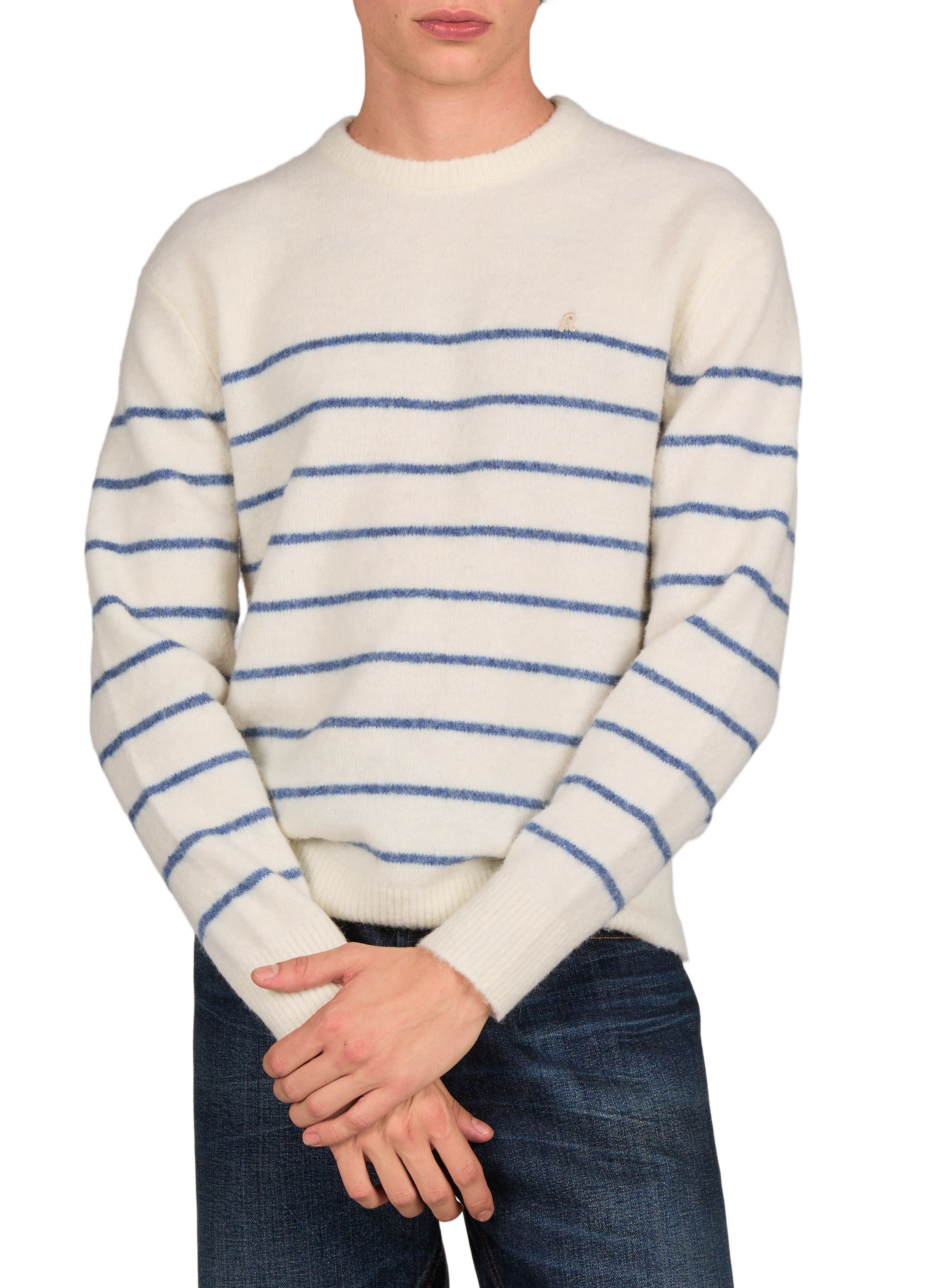 Round neck sweater in mixed wool stripes REPLAY Beige