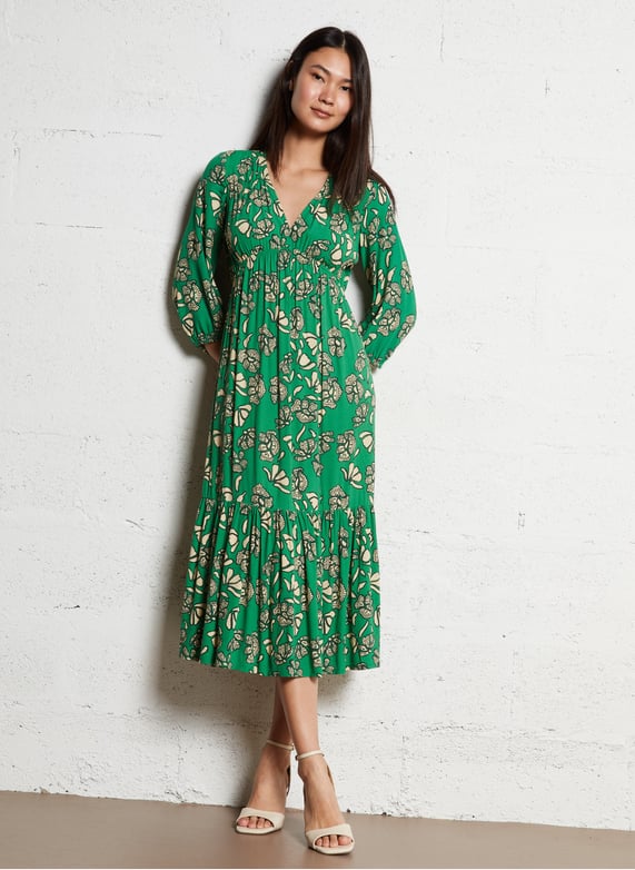 Vêtements Place Des Tendances Printemps Robe Longue Col V Imprimée