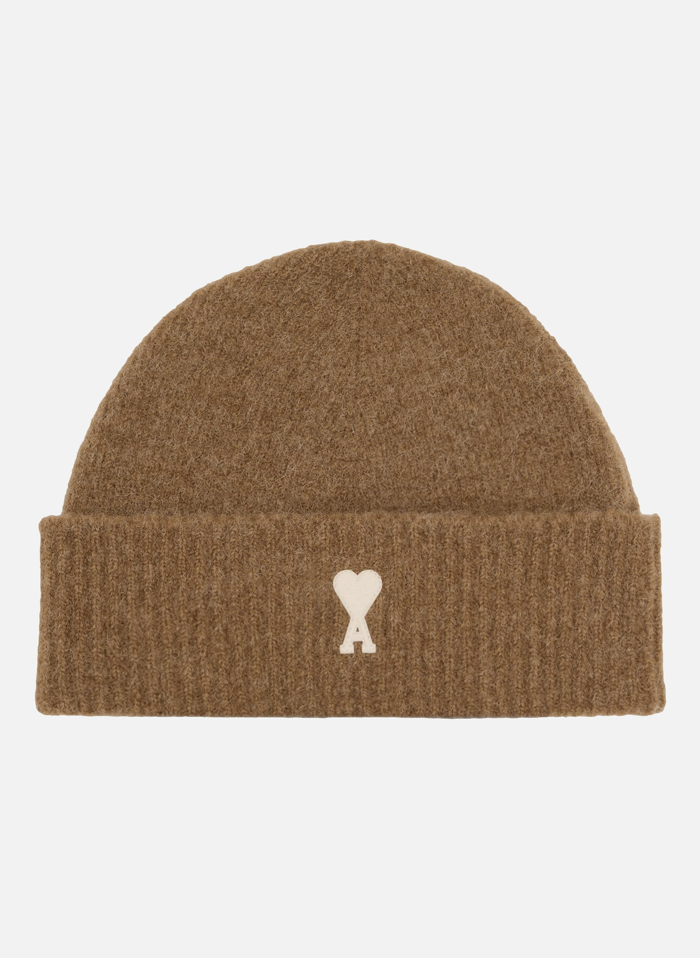 Bonnet ami de coeur en alpaga rayé unisexe AMI PARIS Marron