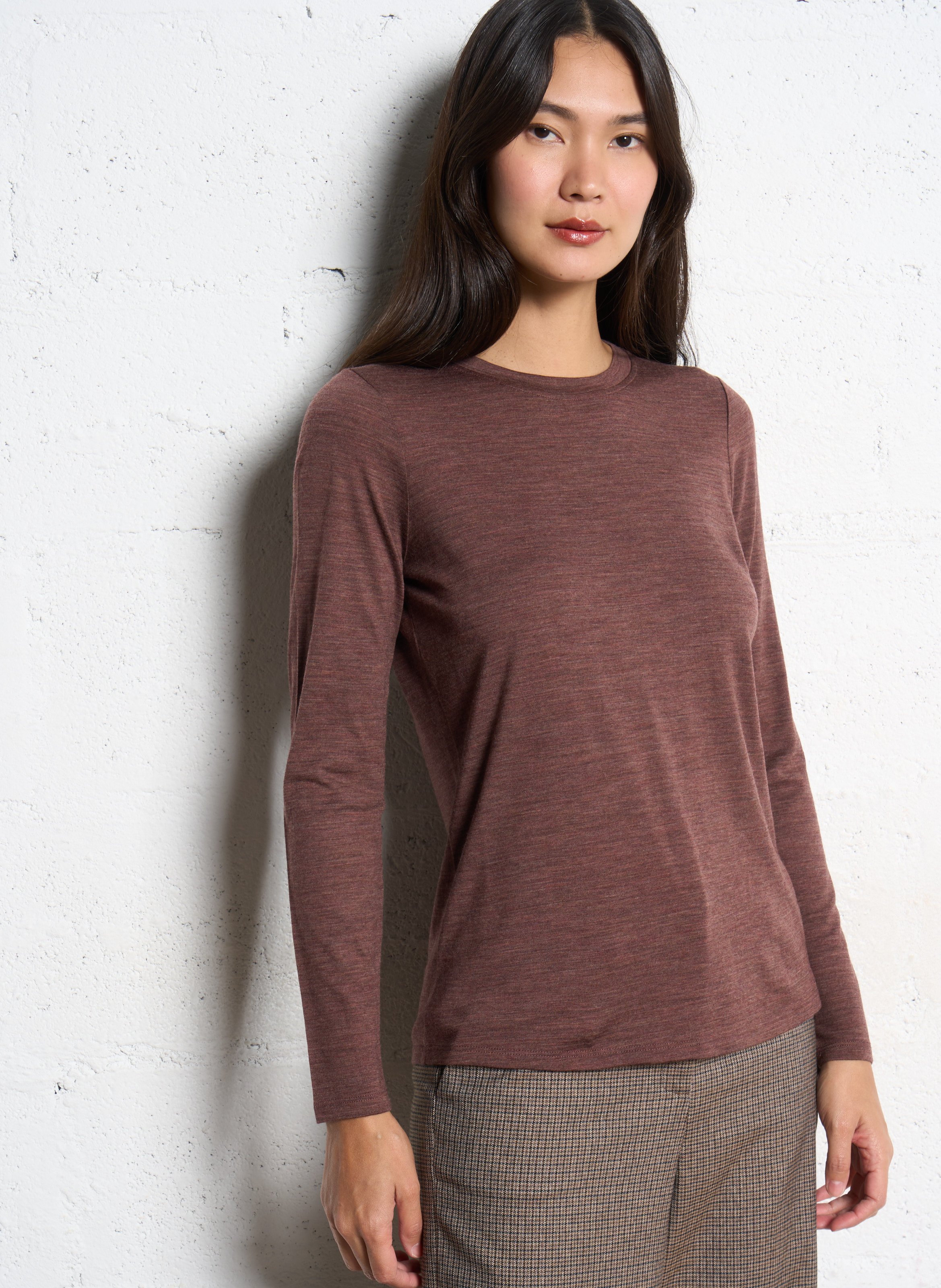 Tee-shirt col rond uni en laine faustine MAISON 123 Violet
