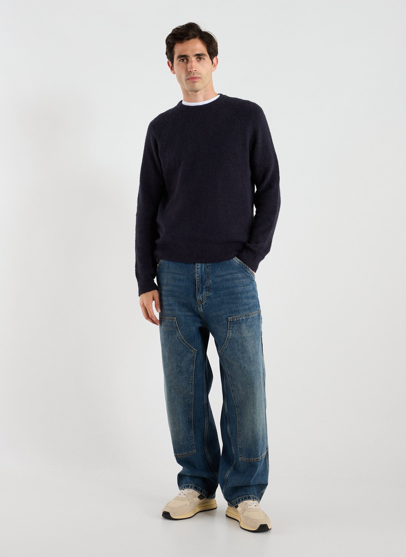 Pull col rond en coton mélangé WOOLRICH Bleu