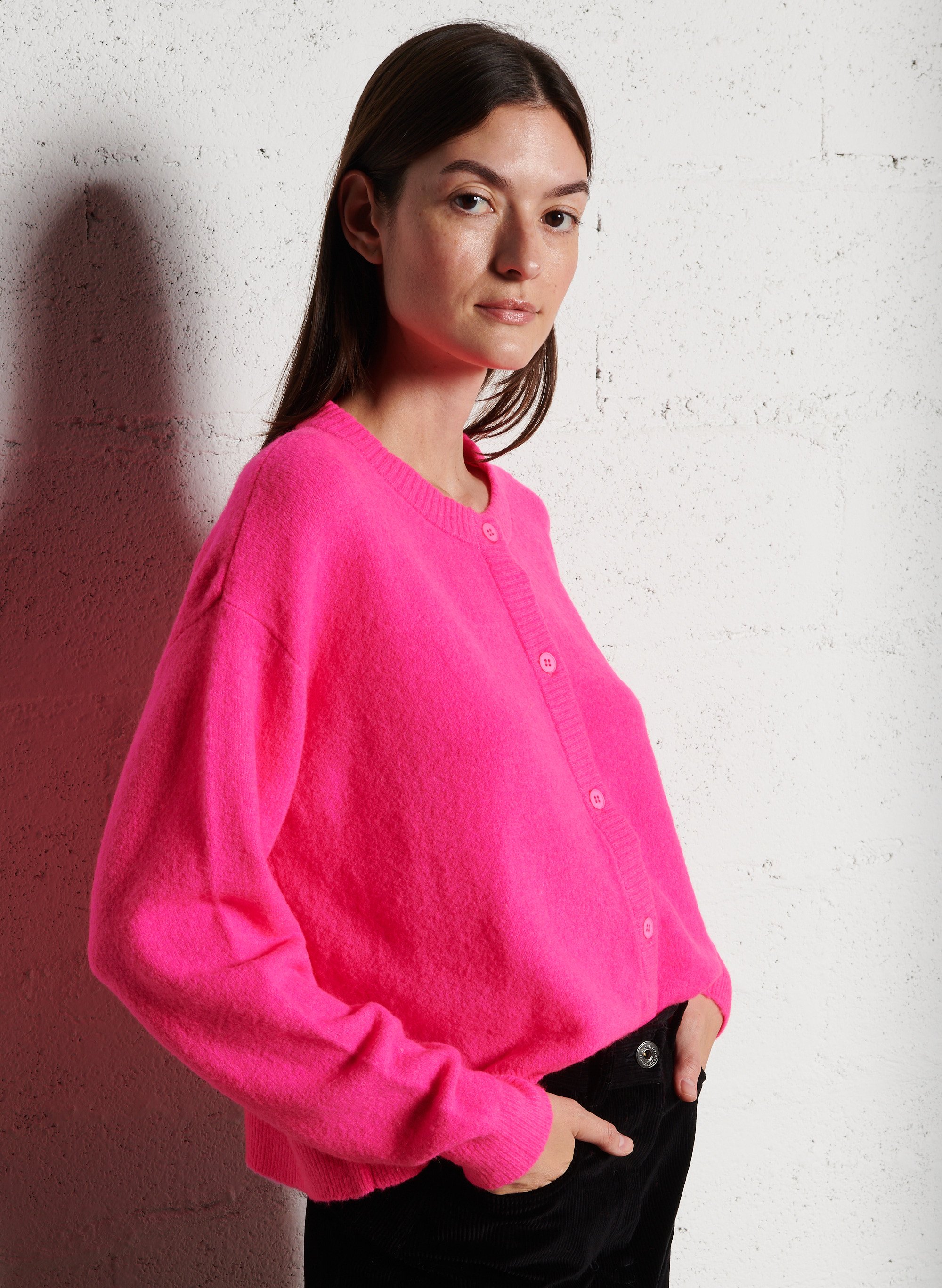 Gilet oversize col rond boutonné damsville AMERICAN VINTAGE Rose
