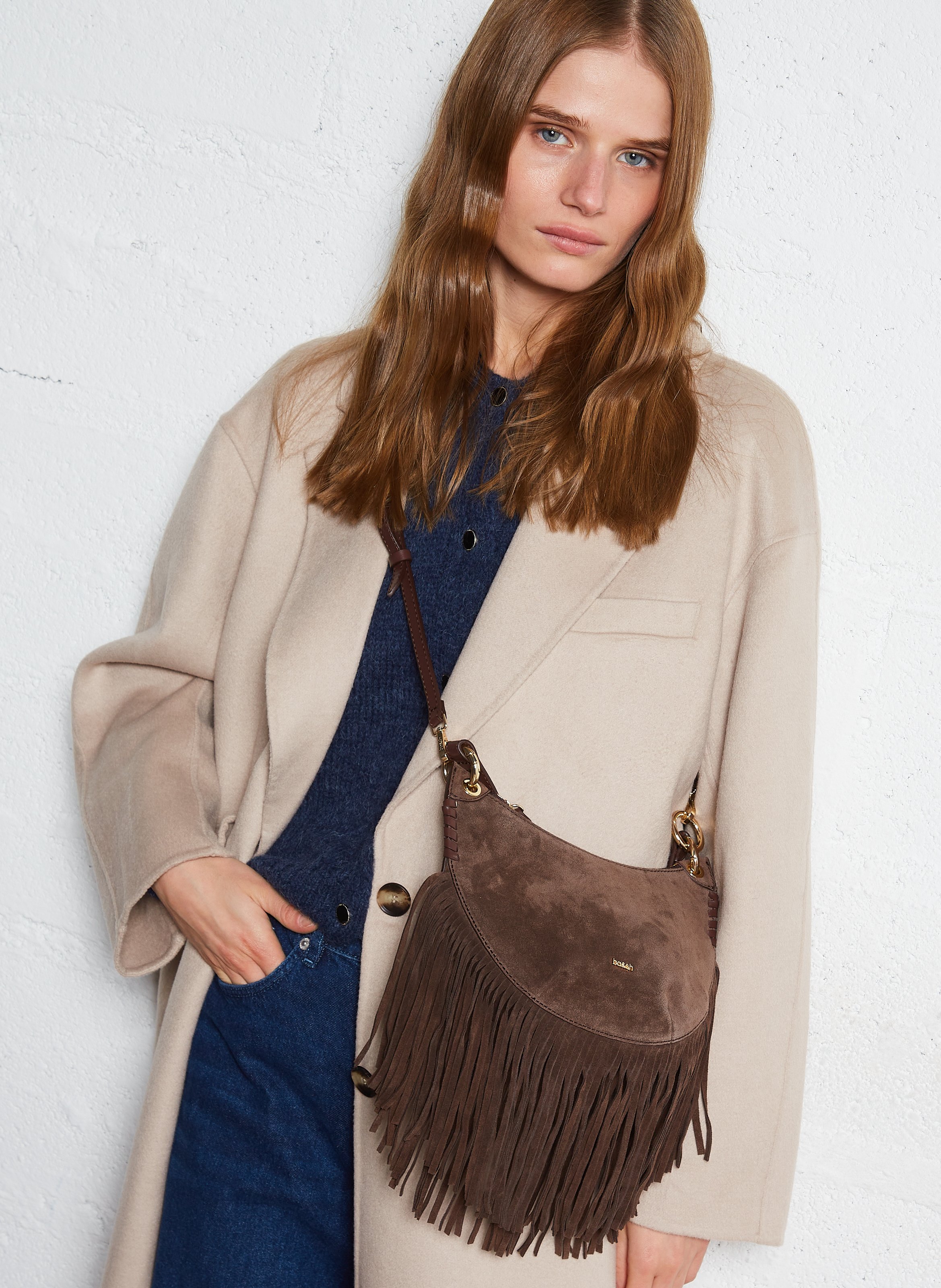 Sac à main en cuir velours swing BA&SH Marron