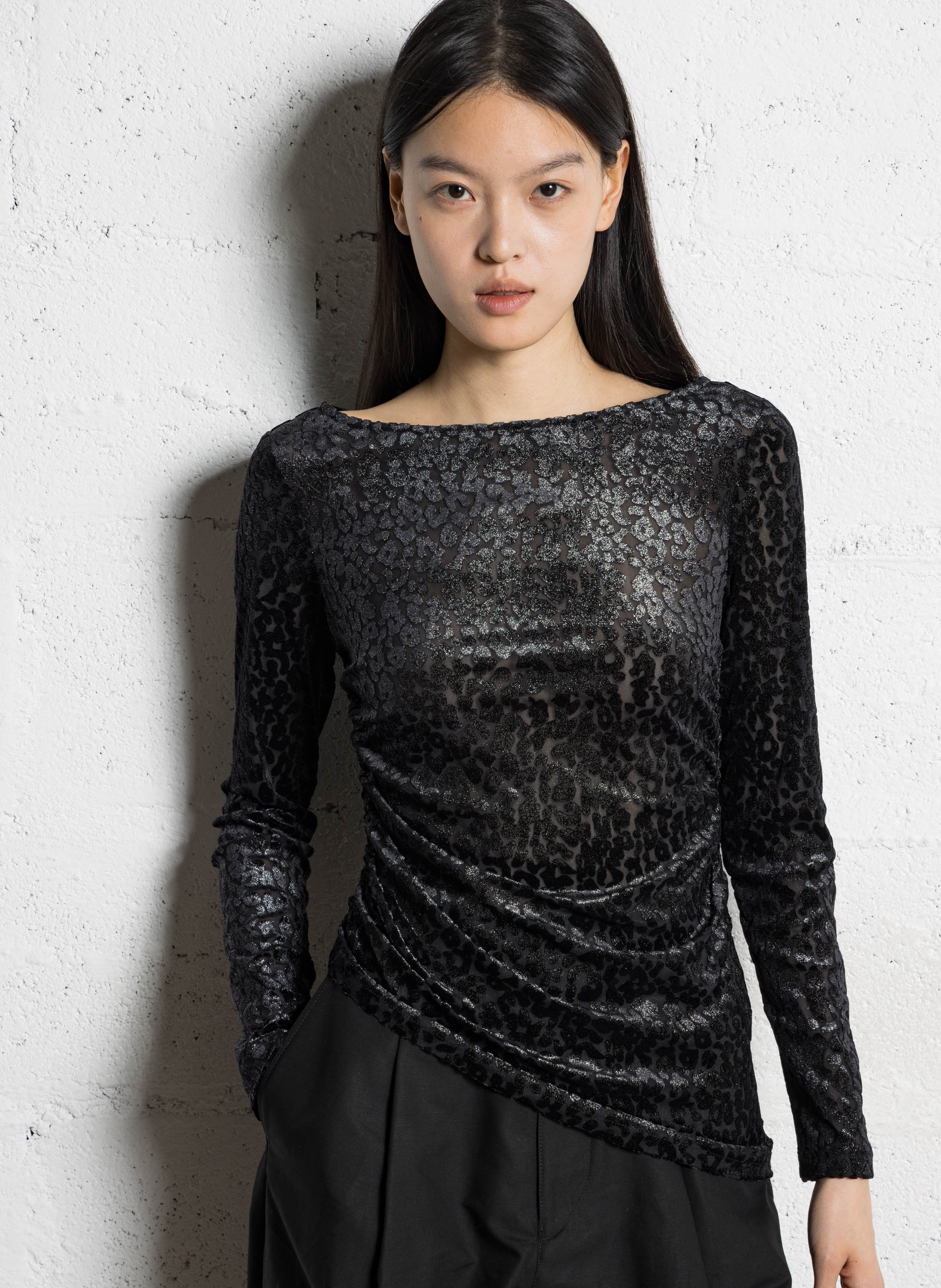 Top ajusté col rond en jacquard pailleté IKKS Noir