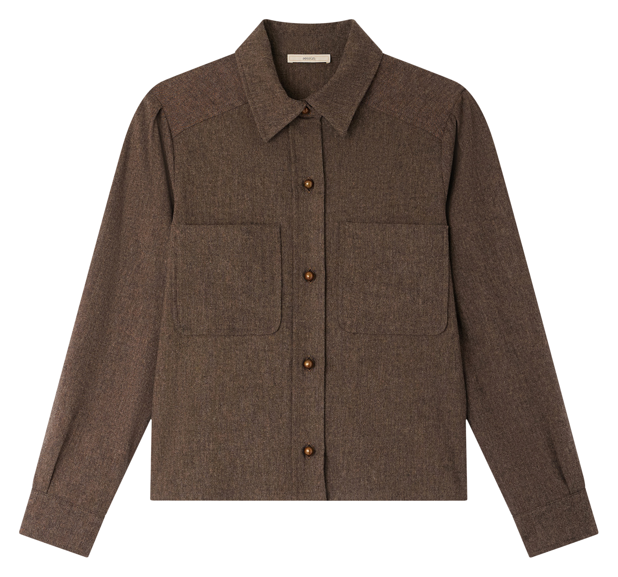 Chemise courte unie à poches plaquées theowool SESSUN Marron
