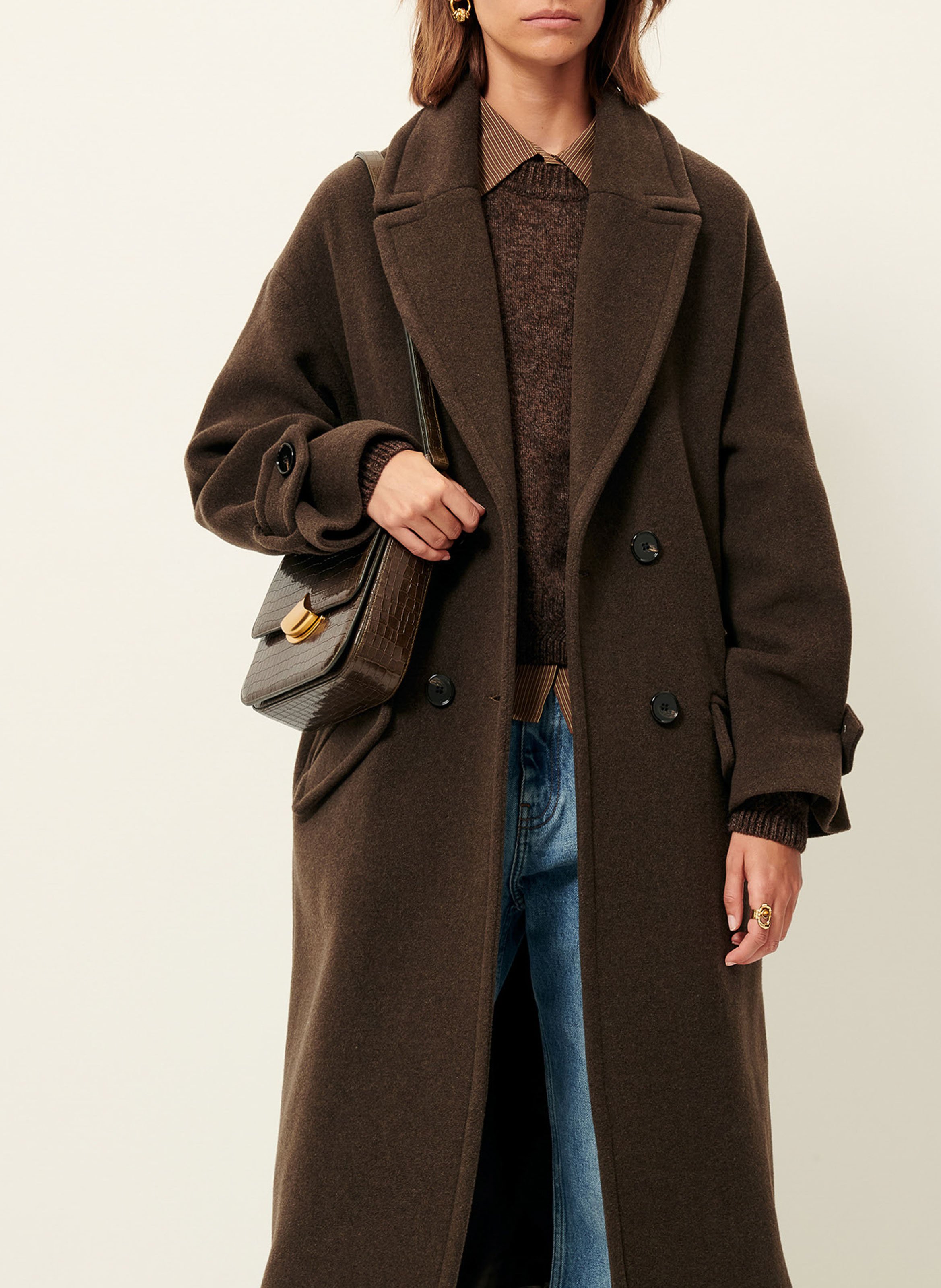 Manteau droit col tailleur en laine mélangée mia SESSUN Marron