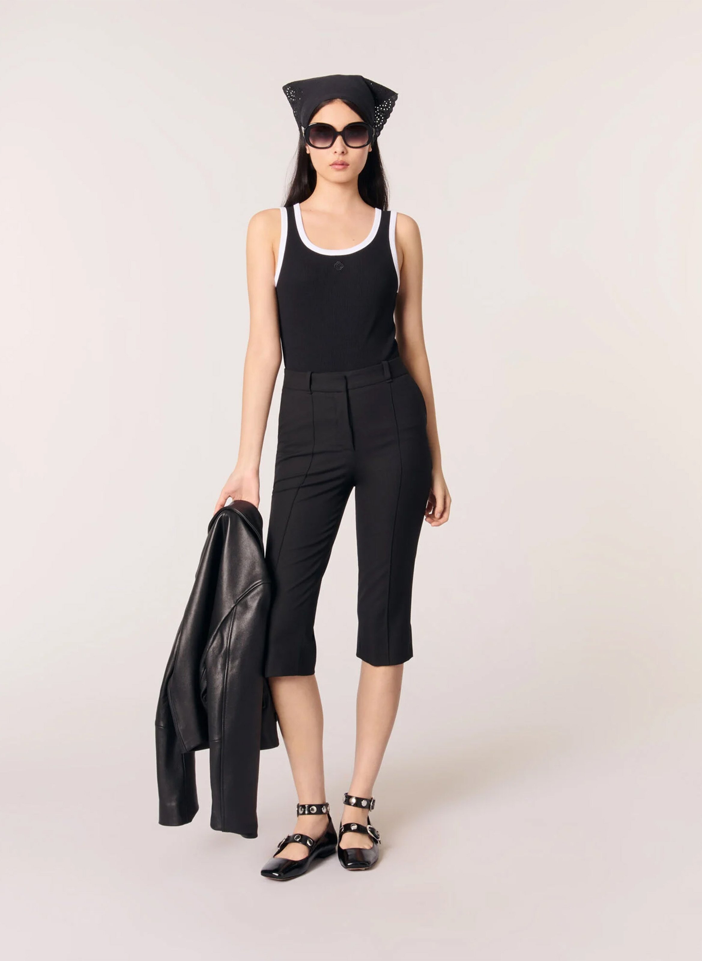 Débardeur col rond en coton mélangé Noir