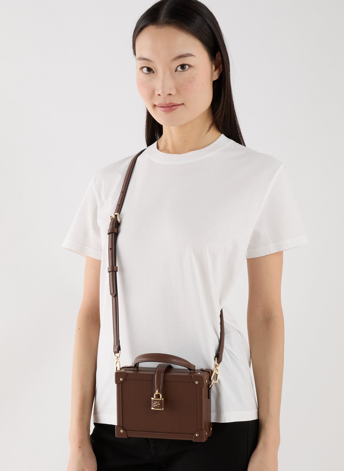 Leather trunk-shaped handbag KARL LAGERFELD Brown