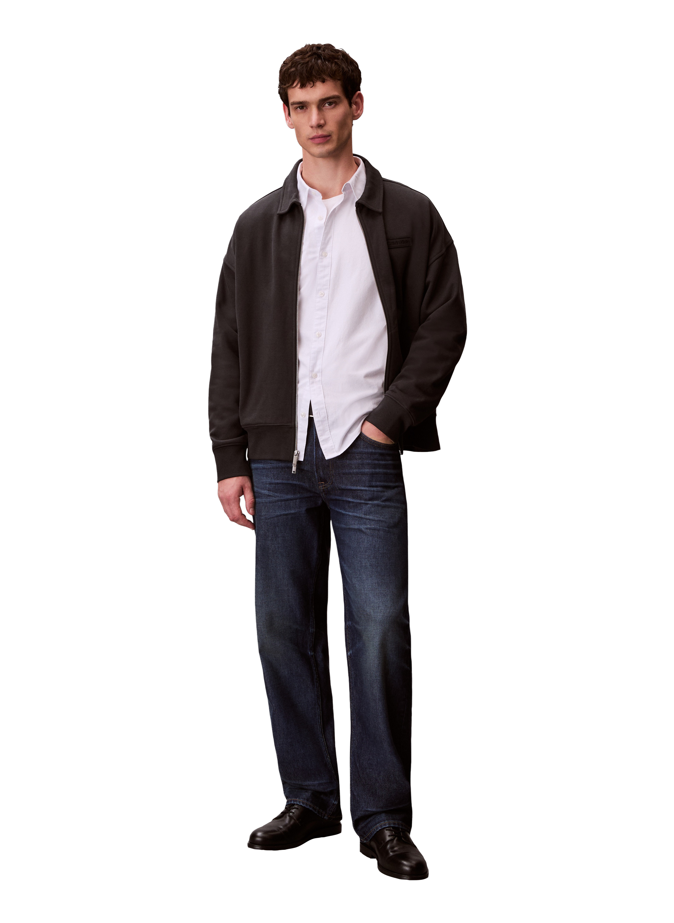 Sweatshirt with classic zip-up collar in cotton CALVIN KLEIN Black