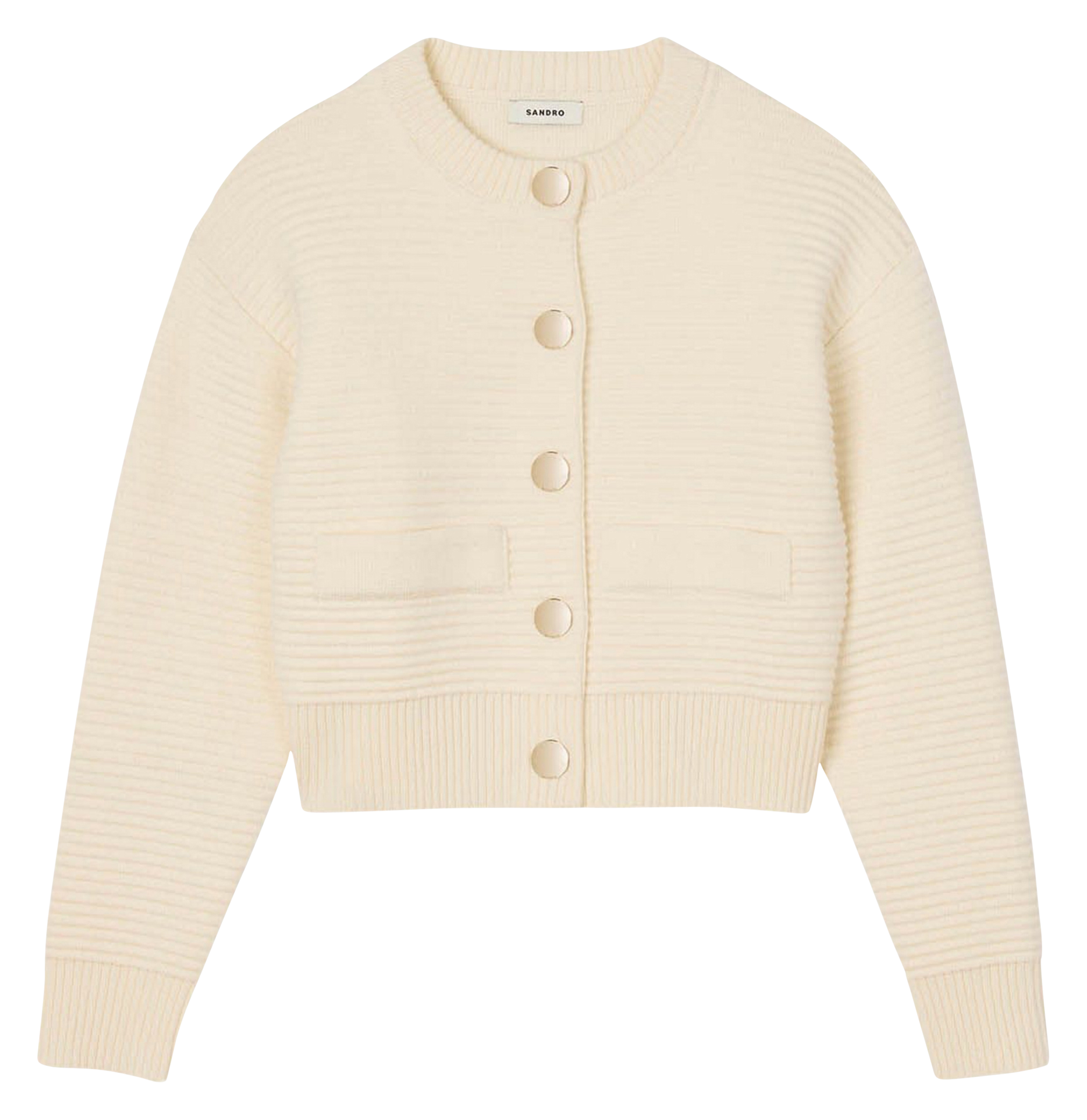 Cardigan boutonné court côtelé SANDRO Beige