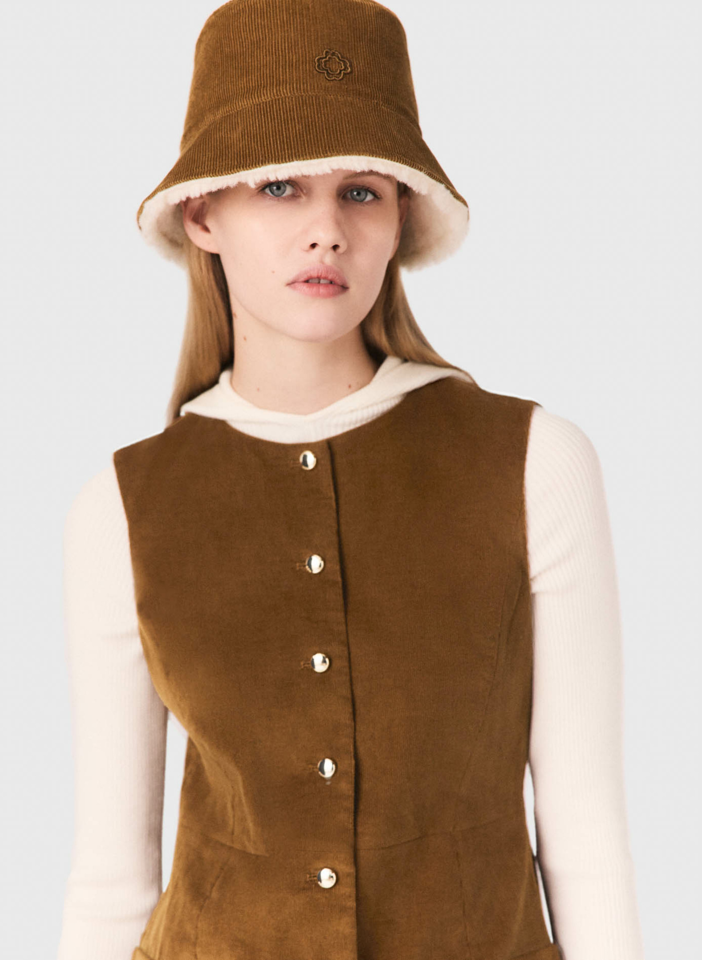 Robe courte col rond en coton mélangé MAJE Beige