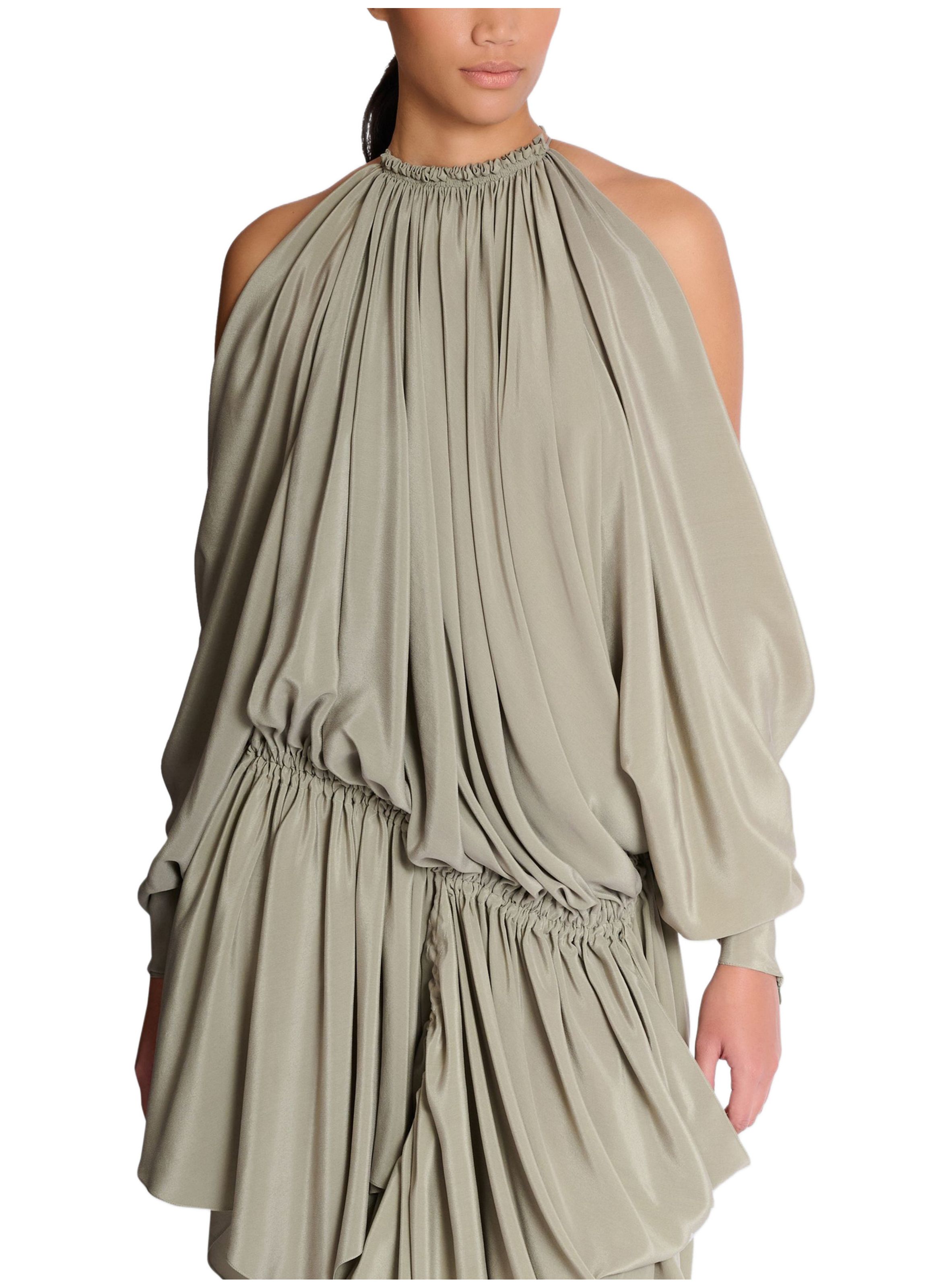 Robe drapée en crêpe de soie BALMAIN Vert