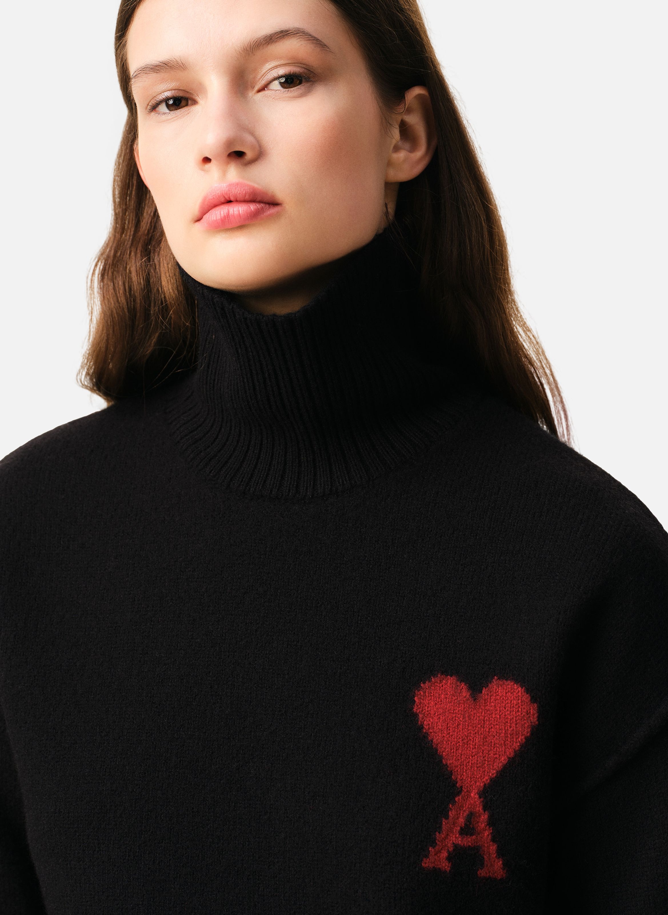 Pull Col Cheminée Ami De Coeur En Laine unisexe AMI PARIS Noir