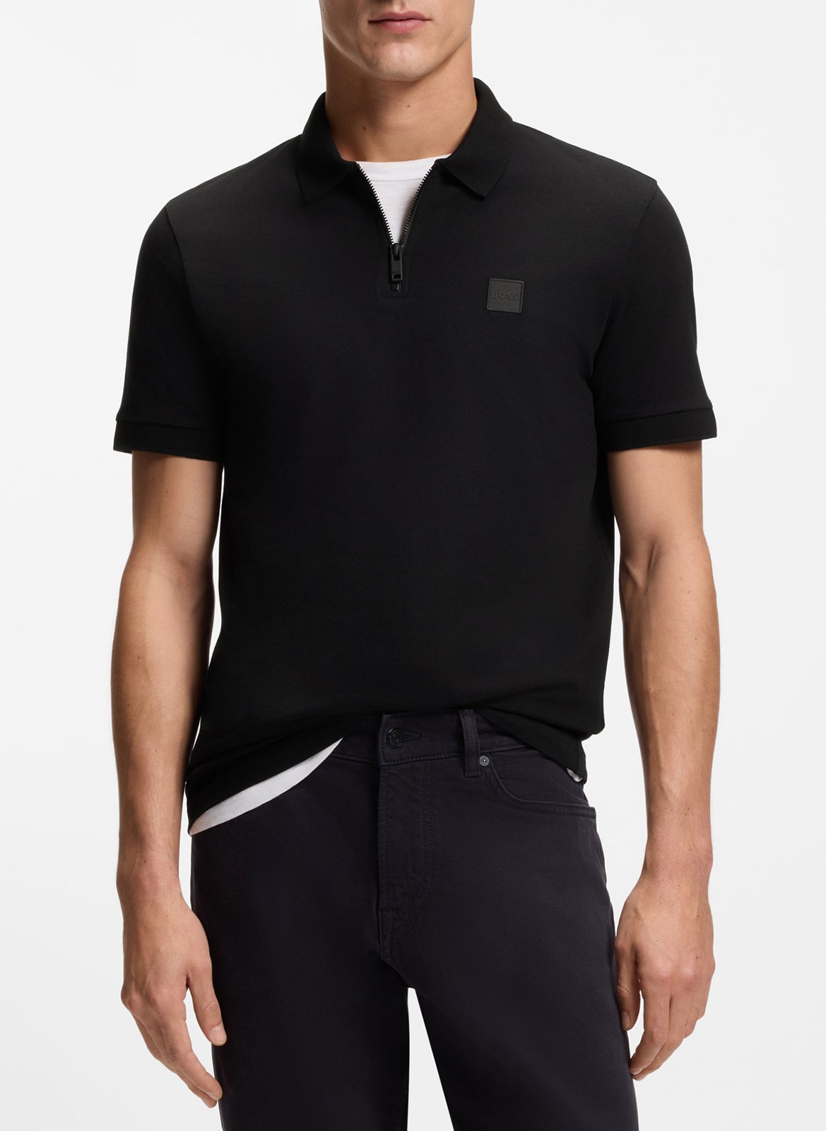 Polo slim-fit en coton mélangé BOSS Noir