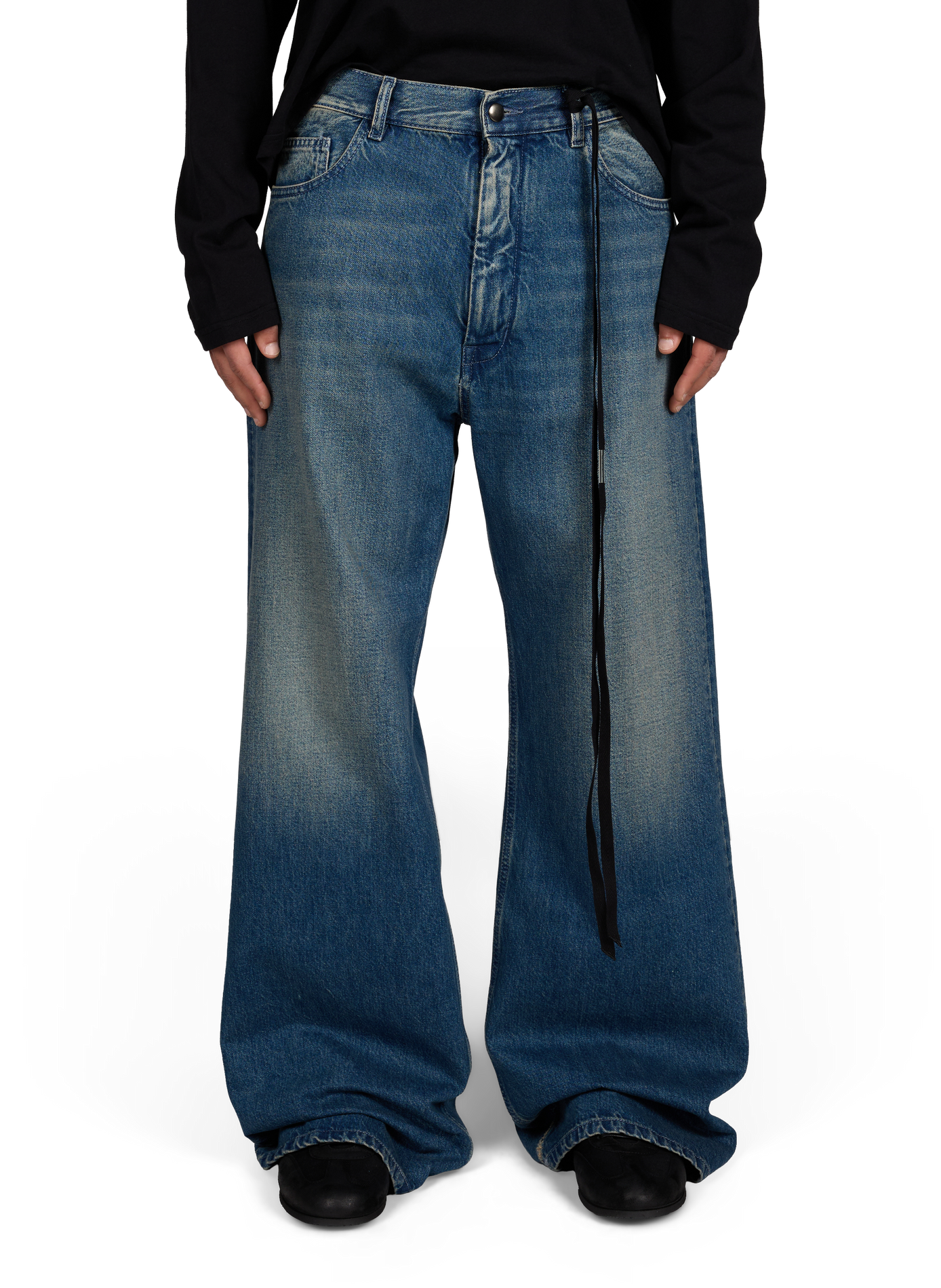 Wide-leg modest jeans in washed cotton denim ANN DEMEULEMEESTER Blue