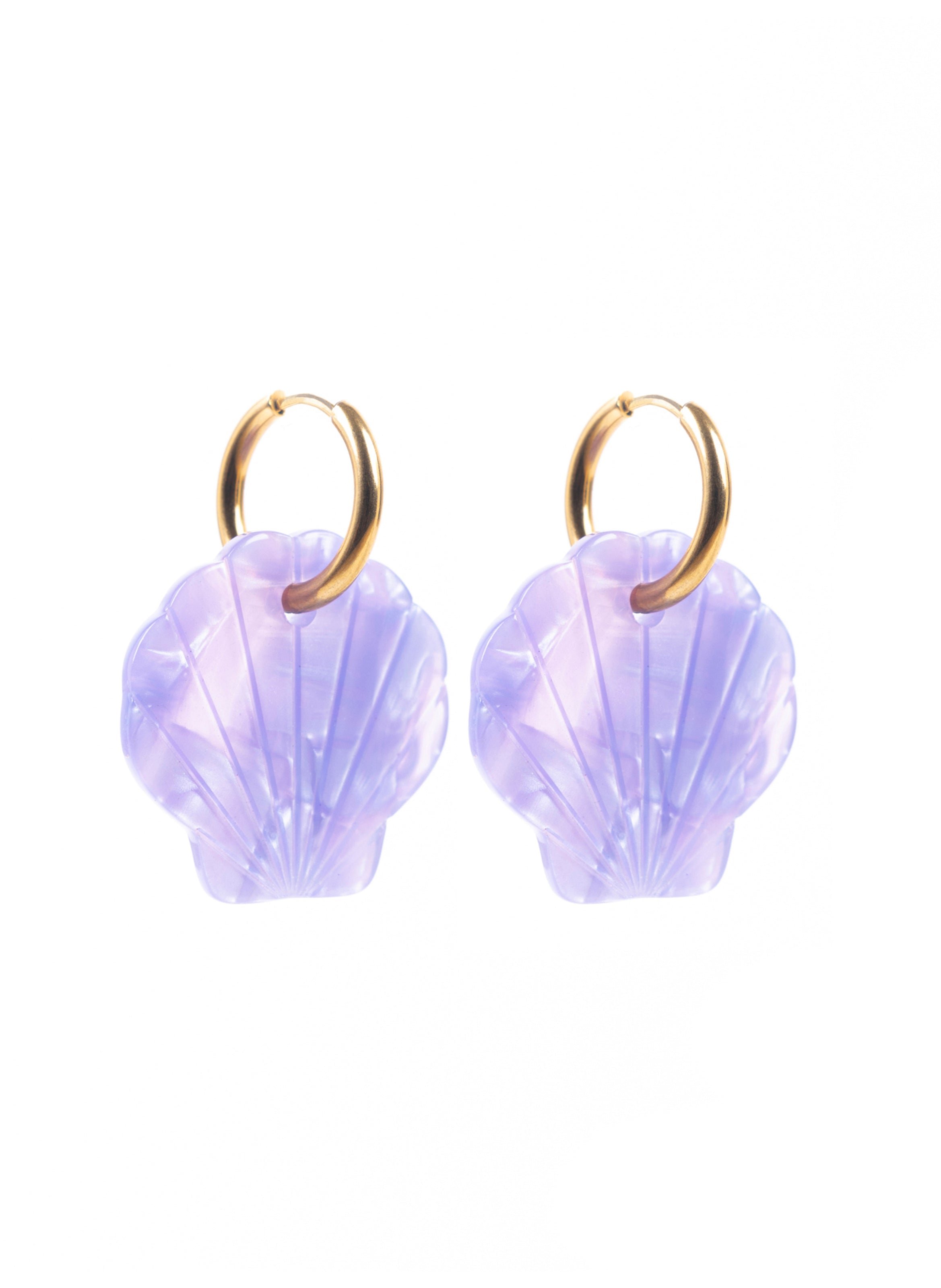 Boucles d'oreilles mermaid avec anneaux en acier inoxydable doré KURAGE GINZA Violet