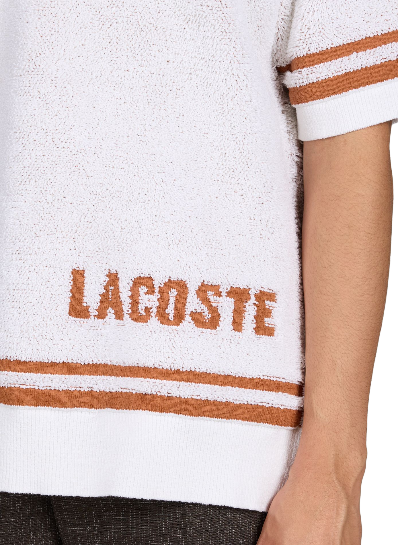 Pull maille bouclette éponge à col polo en coton mélangé LACOSTE Blanc
