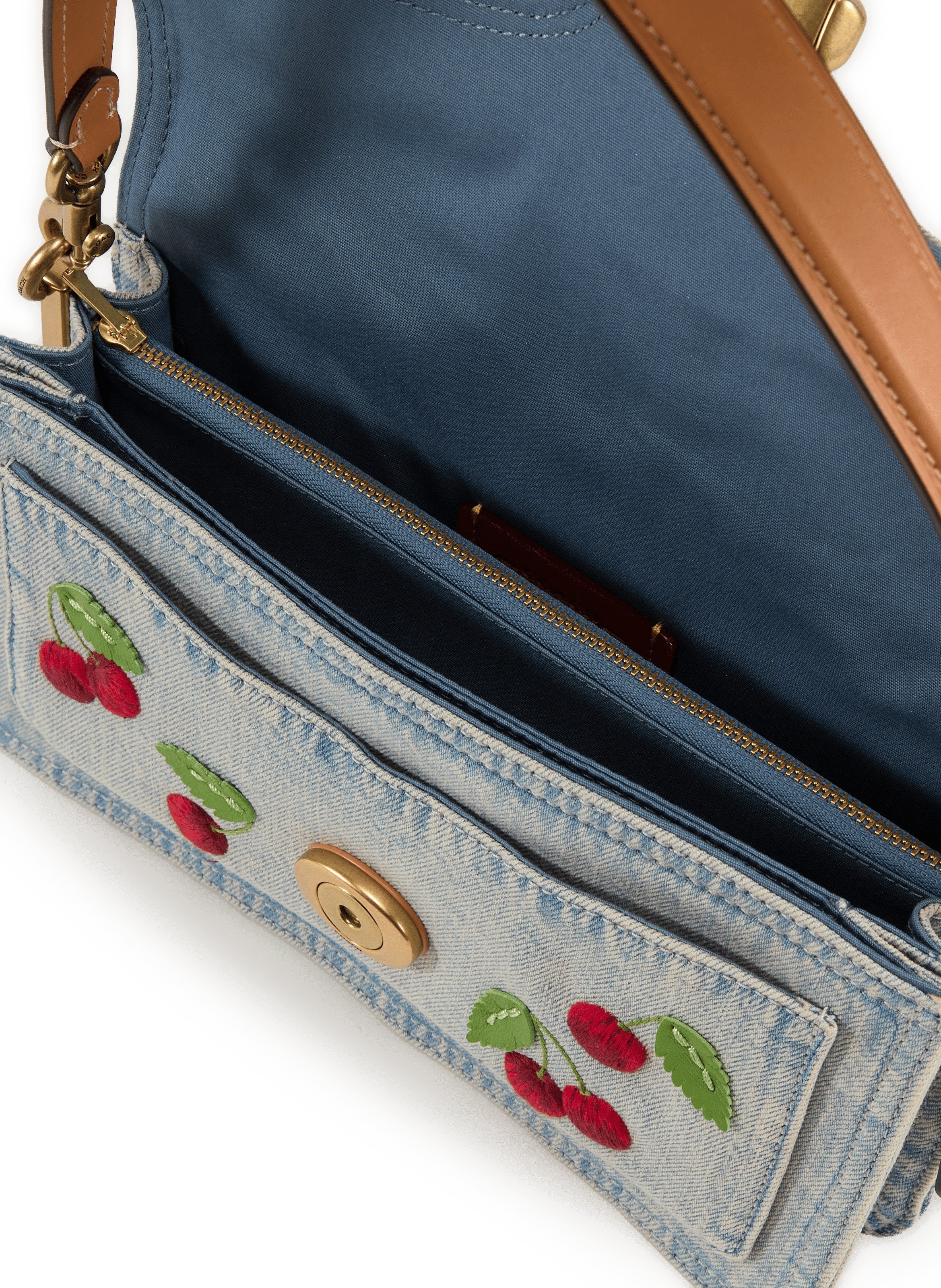 Bolso de mano bordado Tabby 26 en algodón y cuero. COACH Azul