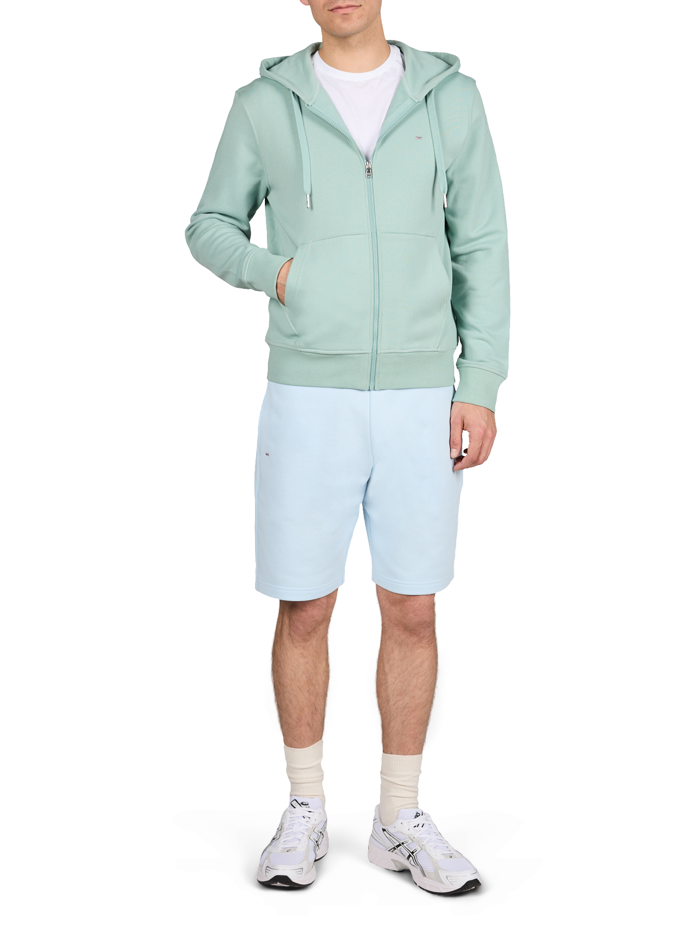 Zip-up hooded sweatshirt in cotton fleece EDEN PARK Blue