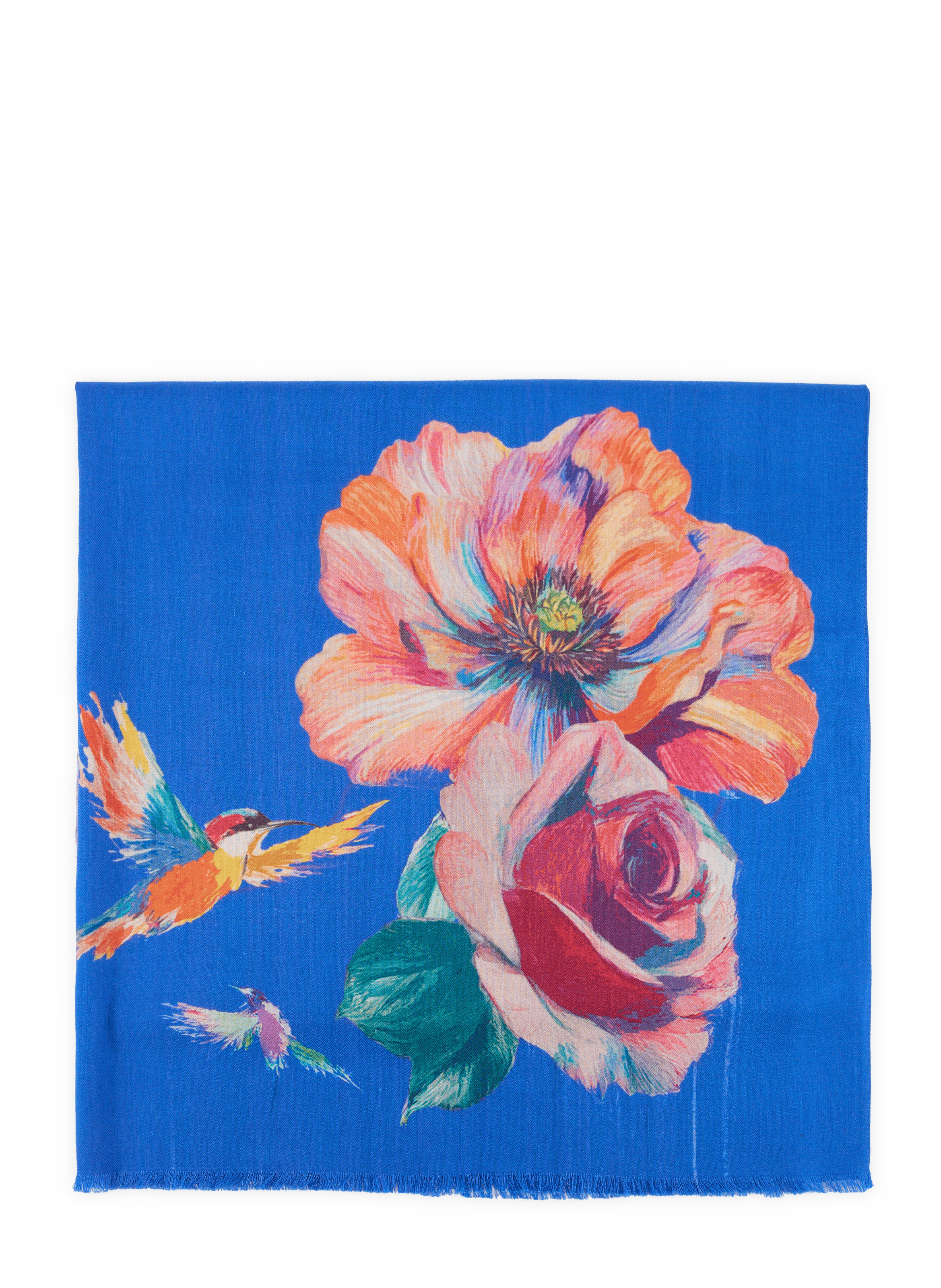 Icon flower wool and silk scarf PETRUSSE Blue
