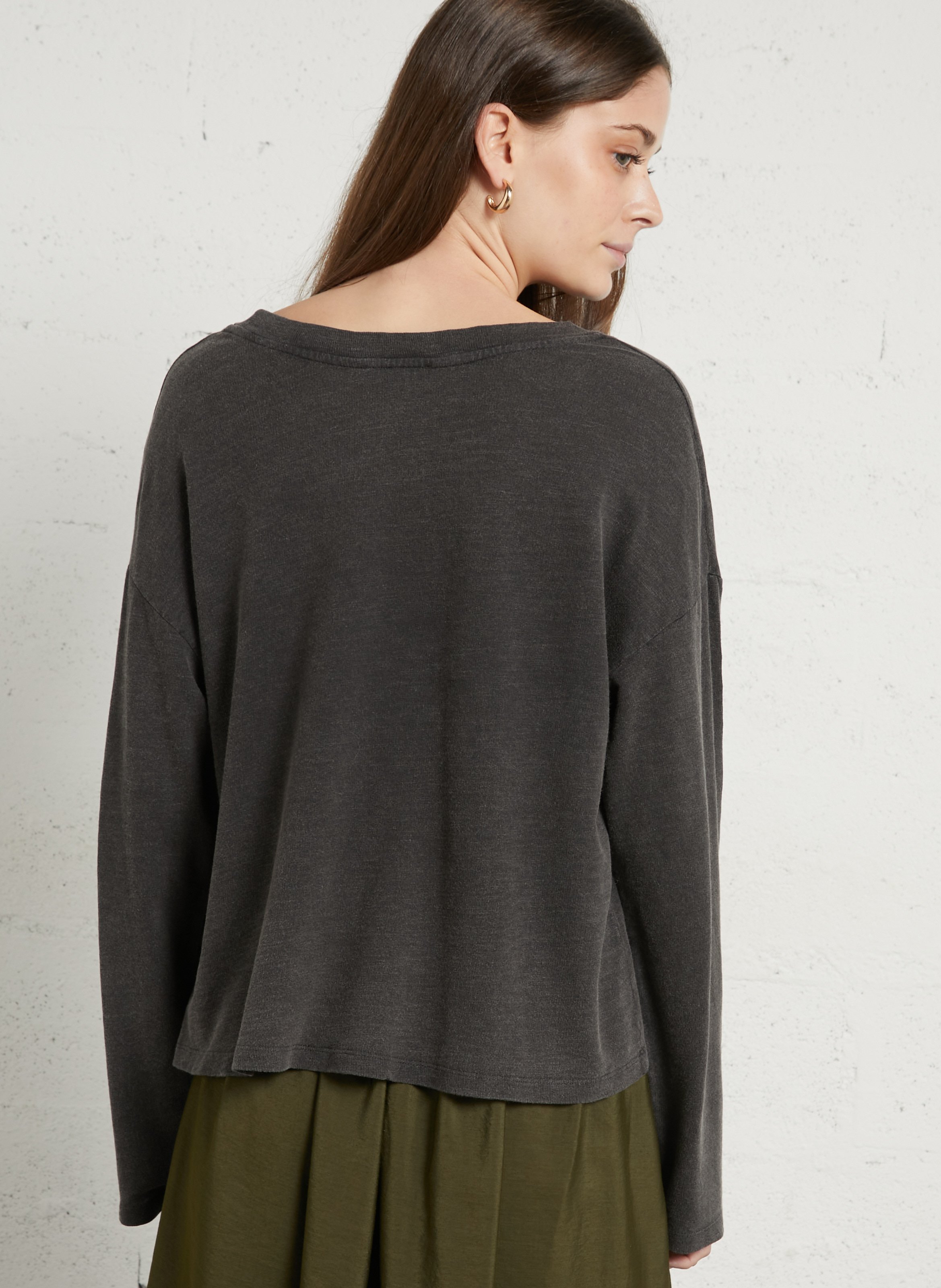 Tee-shirt manches longues court ample pojy AMERICAN VINTAGE Noir