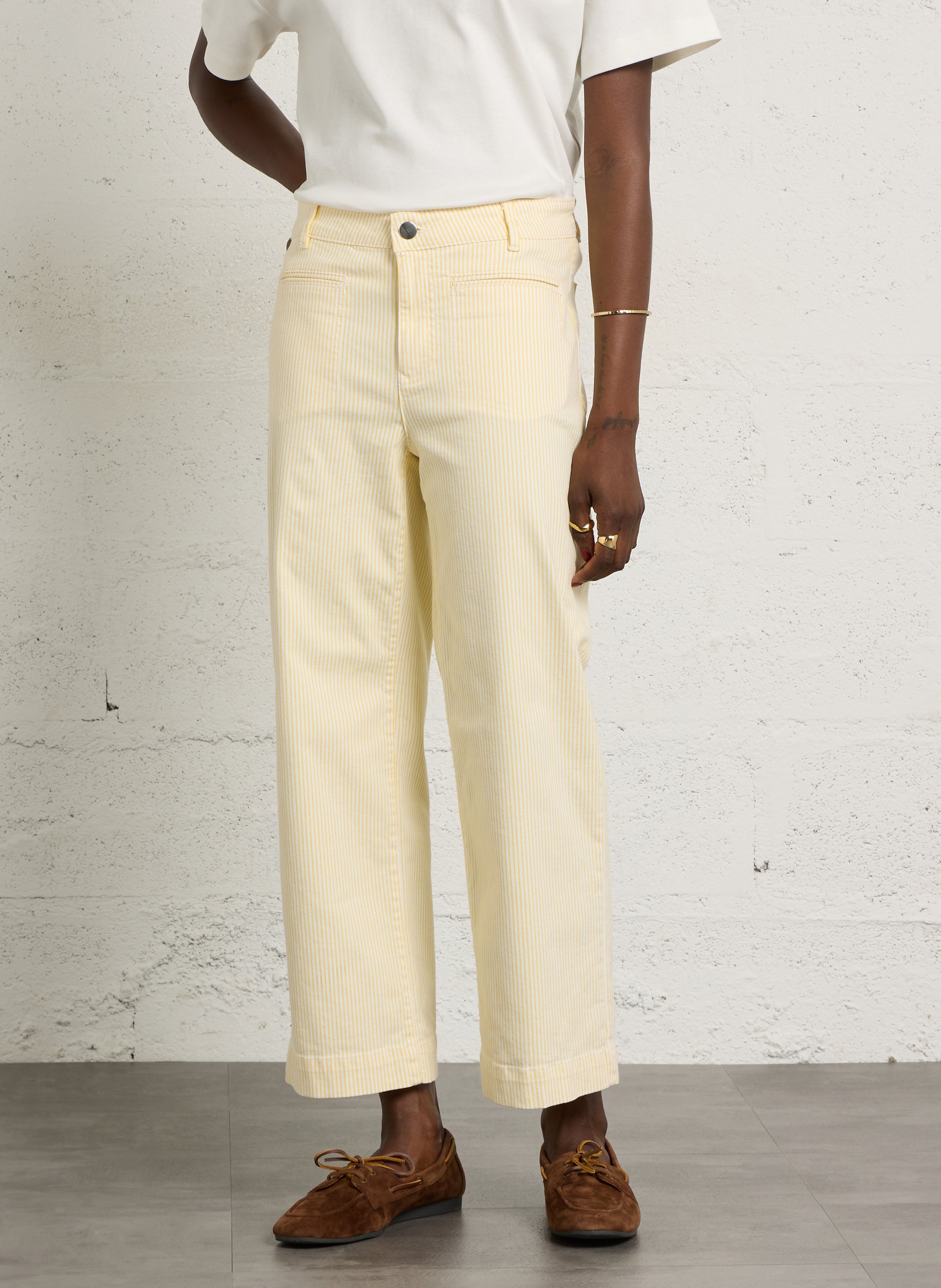 Jean cropped en coton mélangé rayé roma bis MAISON 123 Jaune