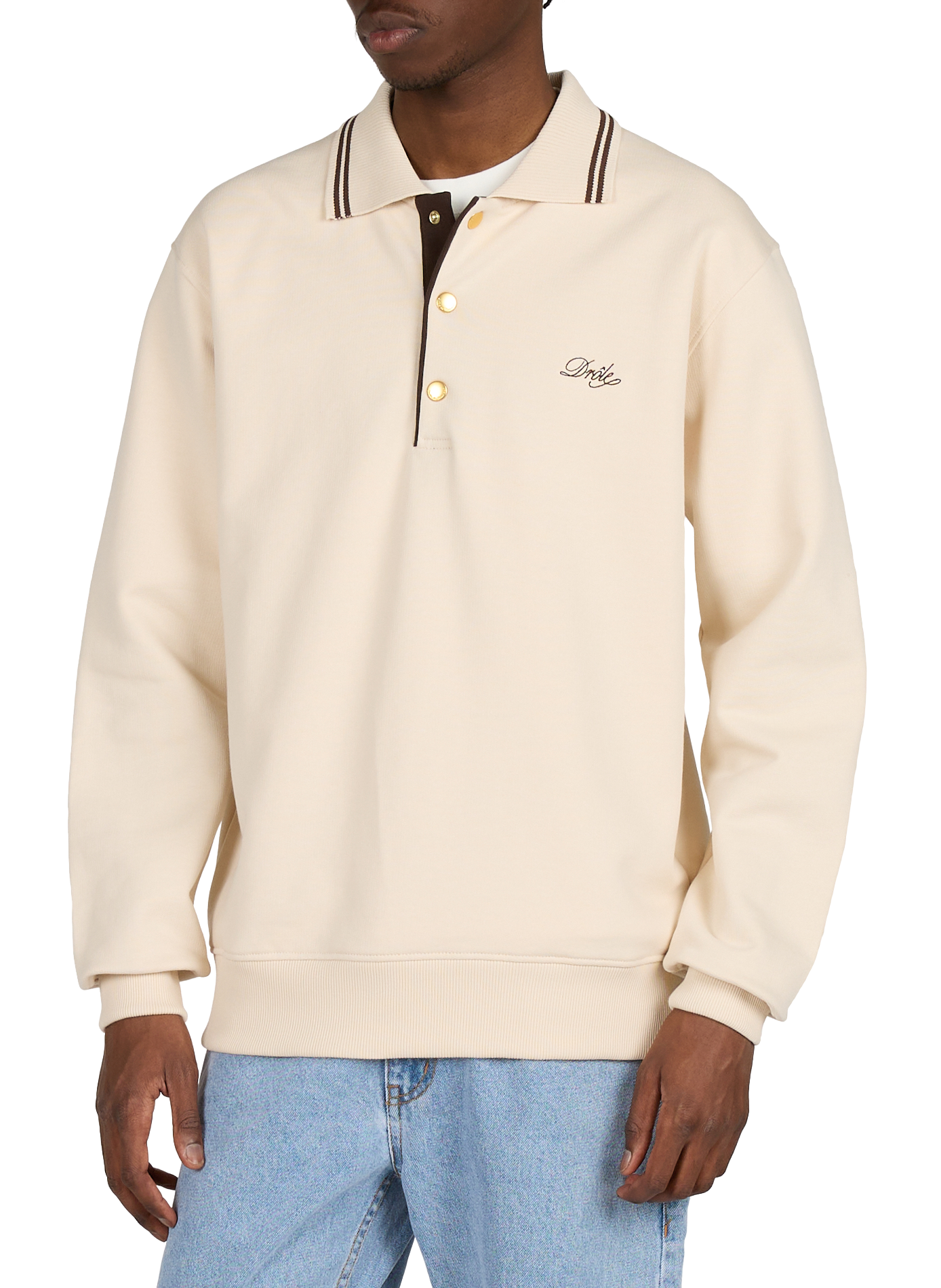 Straight sweatshirt with embroidered logo in cotton. DROLE DE MONSIEUR Beige
