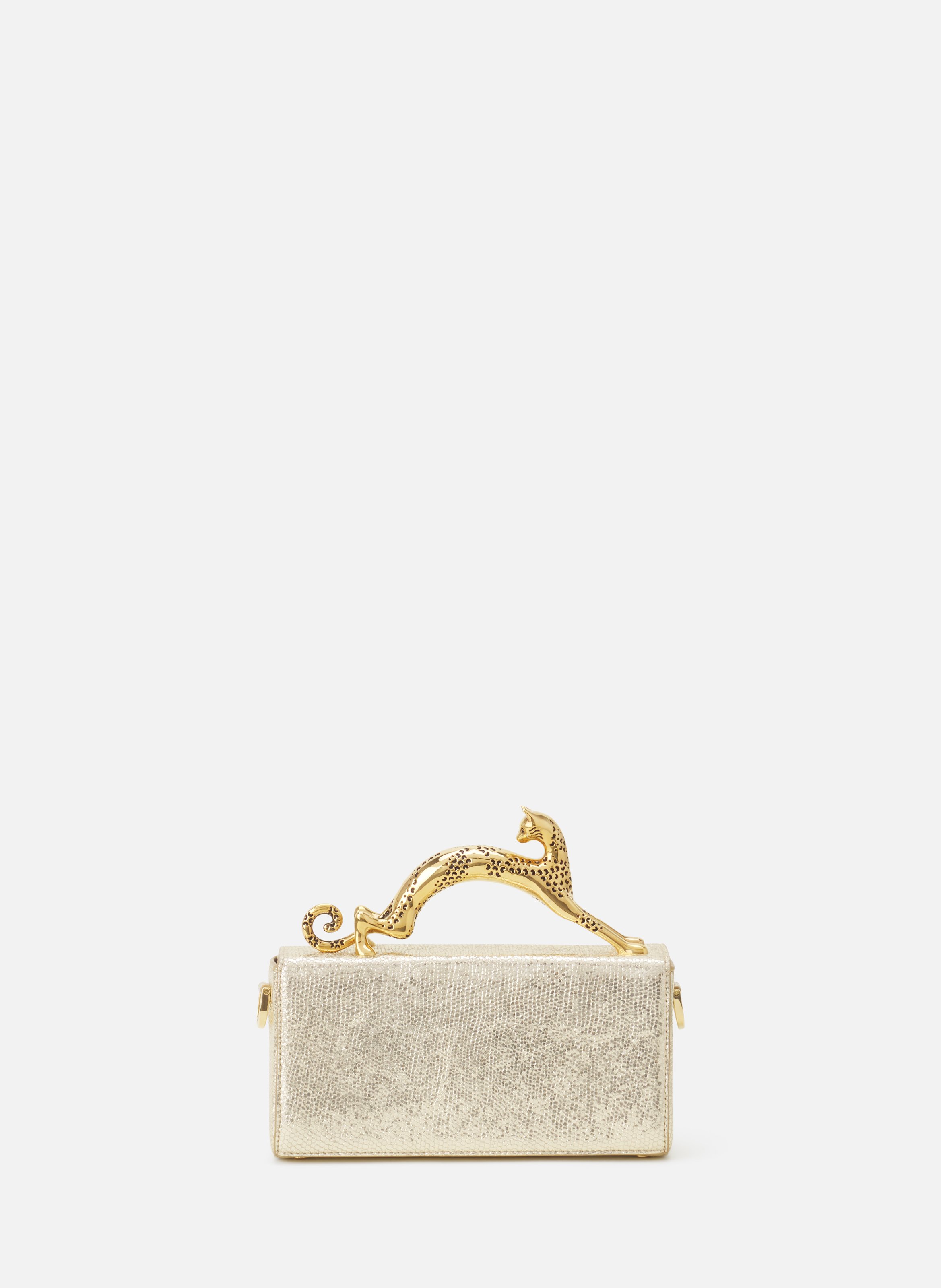 Sac pencil cat nano en cuir métallisé craquelé LANVIN Argent