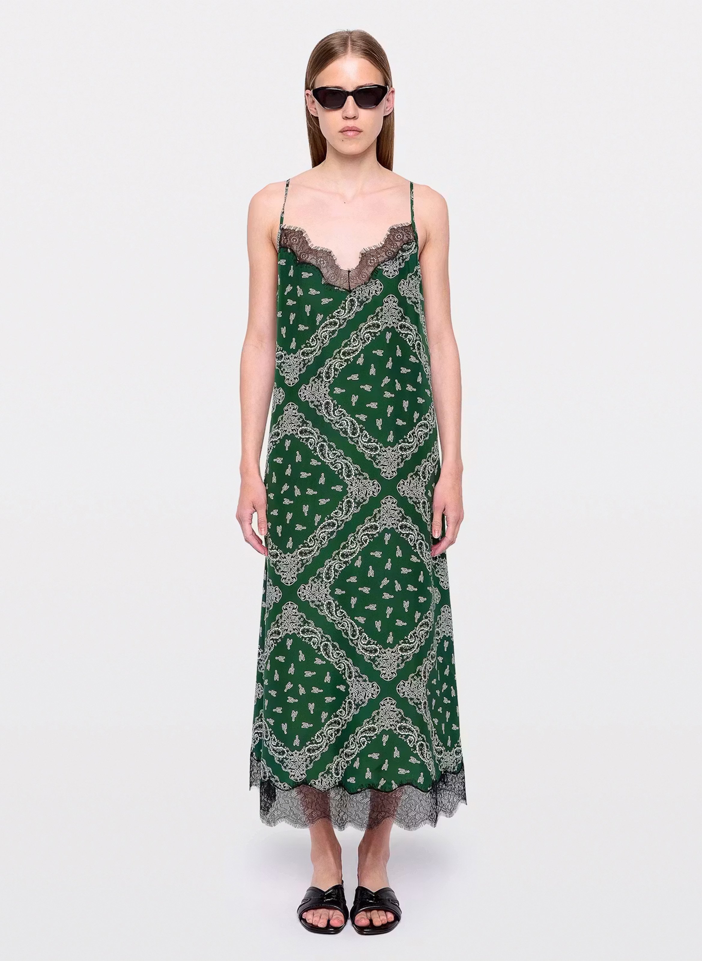 Robe longue col v en soie imprimée respa ZADIG&VOLTAIRE Vert