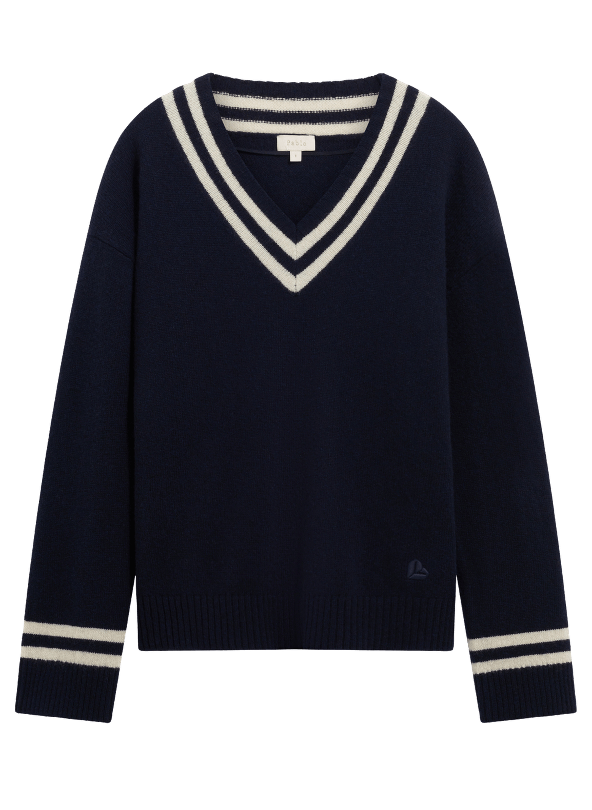 Pull col v en laine bicolore - rosabel PABLO Bleu