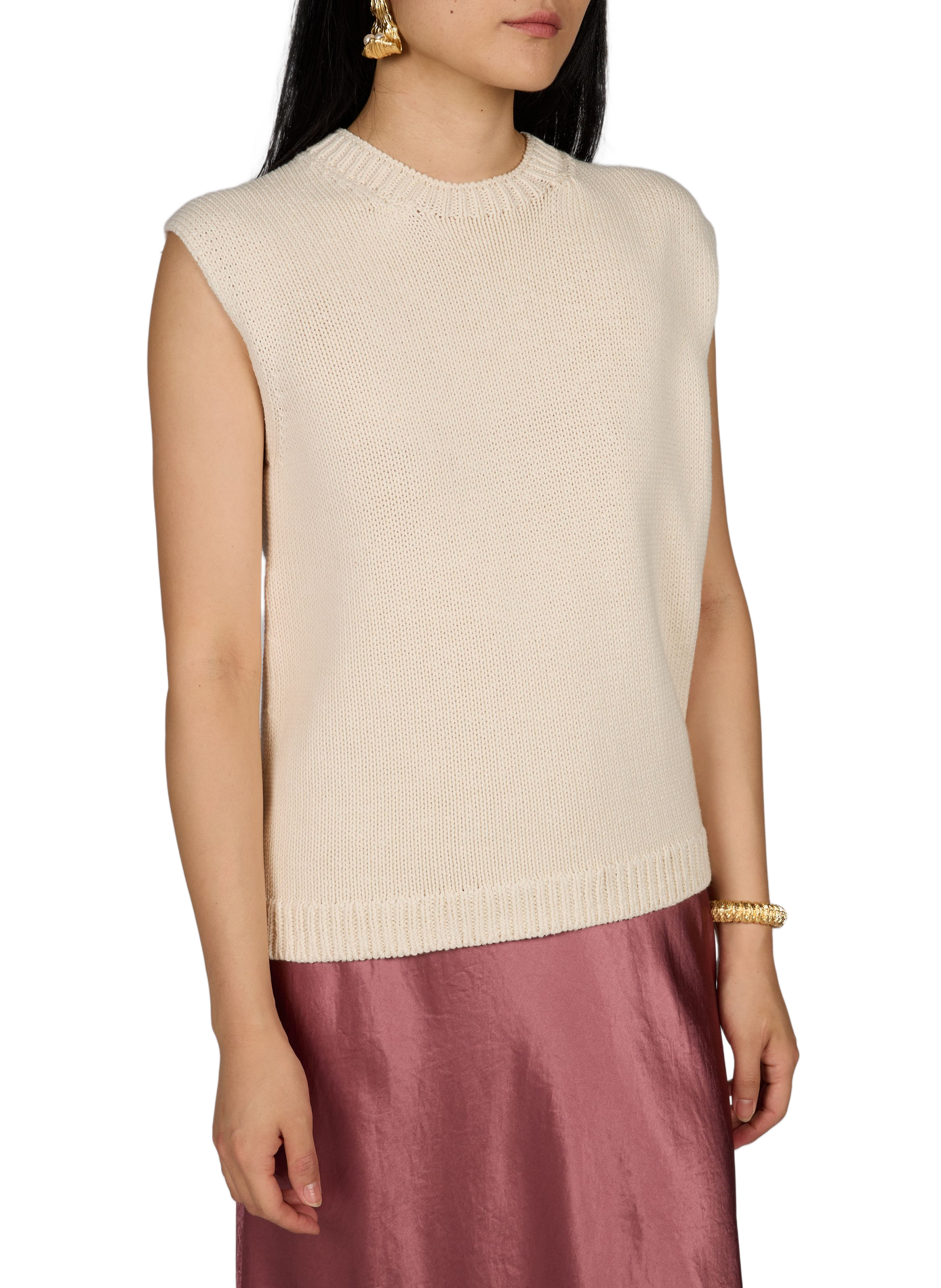 Pull sans manches uni en coton mélangé VINCE Beige