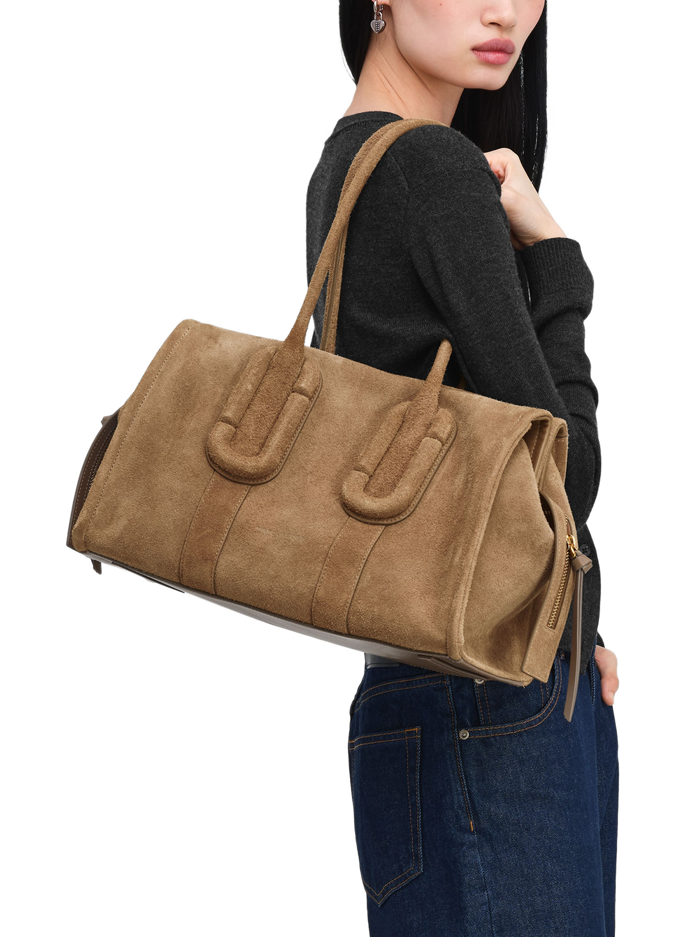 Sac épaule The Babe City Tote en cuir daim MARC JACOBS Marron