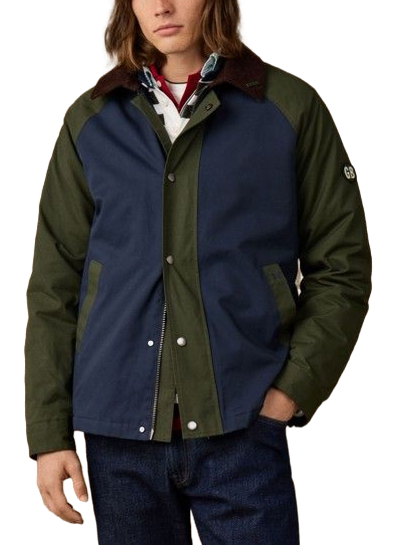 Straight-cut jacket with a ribbed collar in a cotton blend HACKETT Blue
