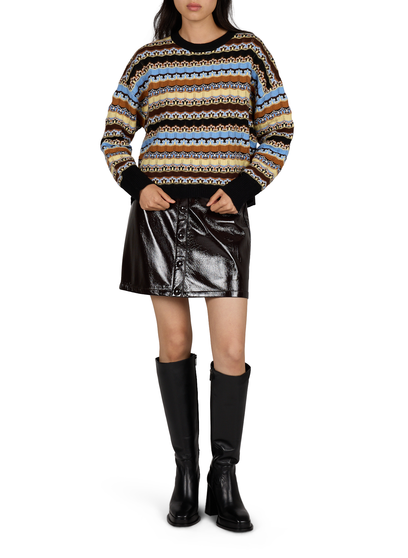 Weiter Pullover mit Print aus Wollmischung SUNCOO Braun