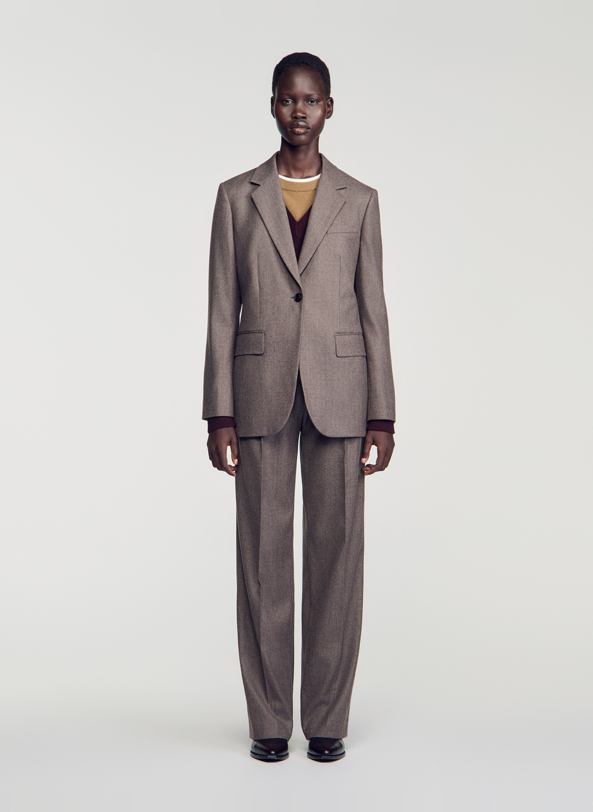Veste de tailleur droite en laine SANDRO Beige