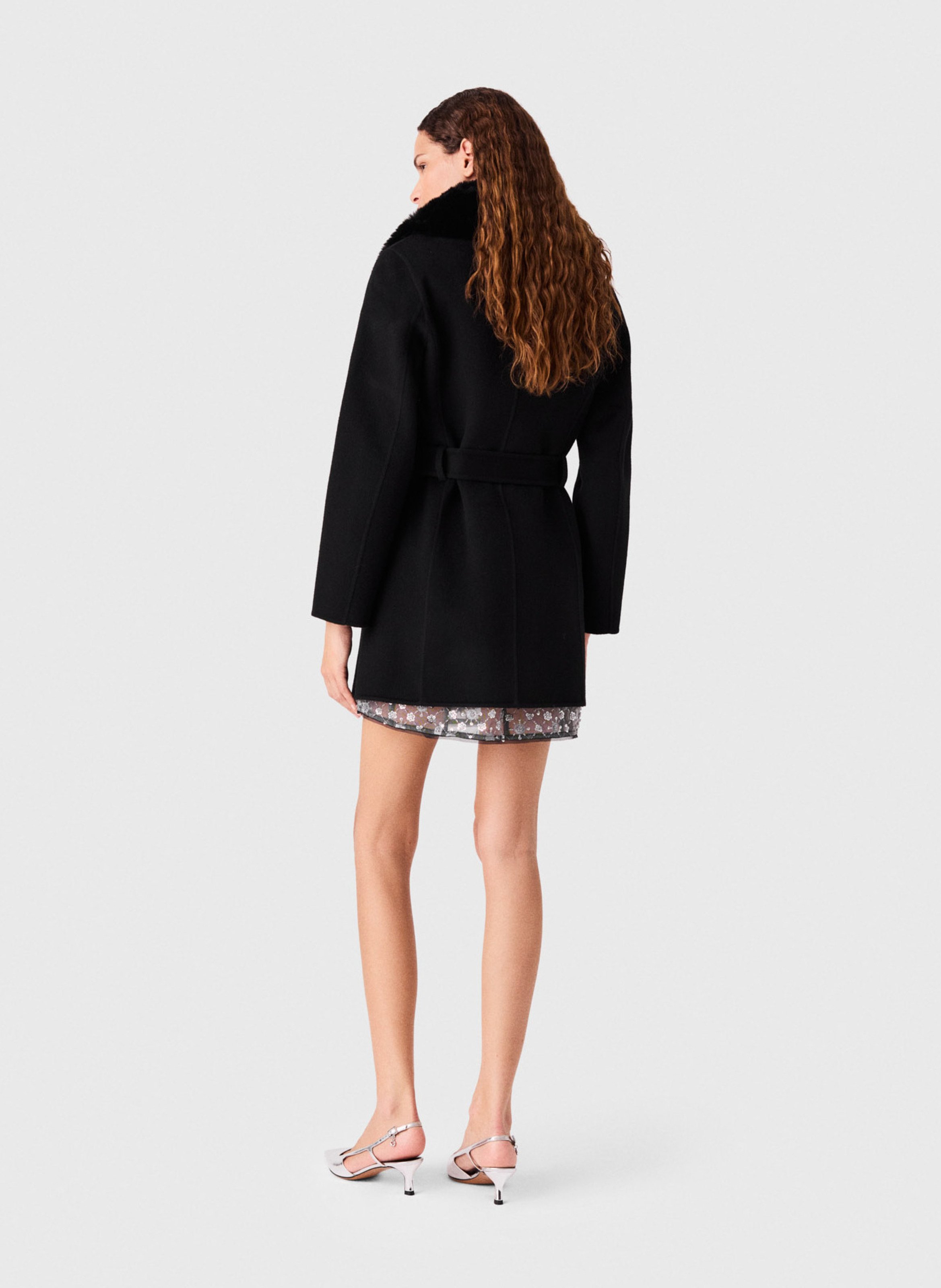 Manteau ceinturé en laine mélangée MAJE Noir