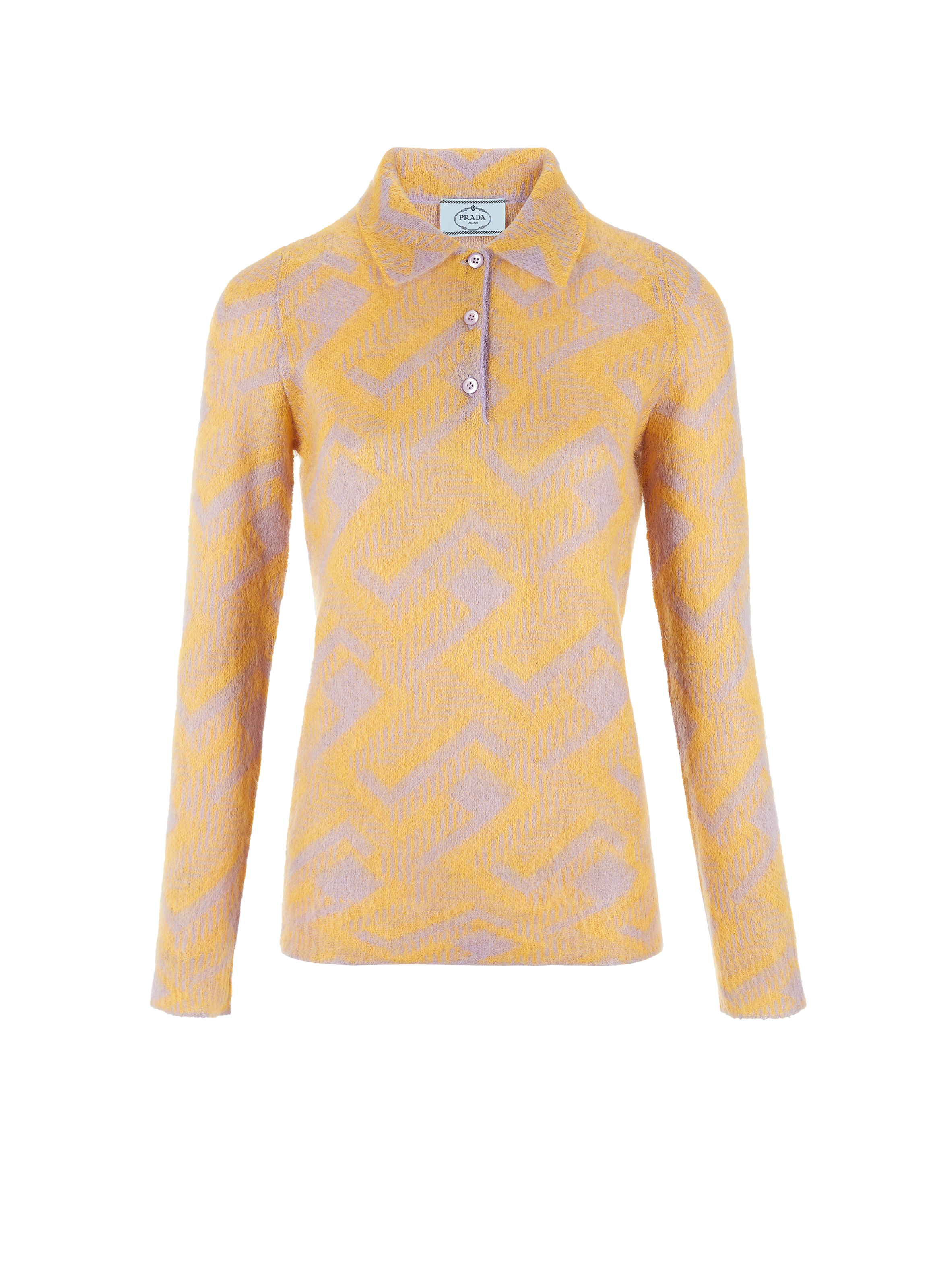 PRADA Pull col polo en laine mélangée Jaune