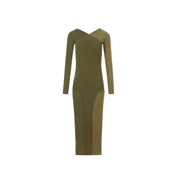 Dion Lee Shadow Inverse Viscose Blend Knit Dress In Olive Green