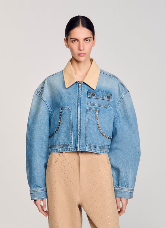 Veste en jean courte à studs Bleu by SANDRO SANDRO Veste en jean courte à studs Bleu