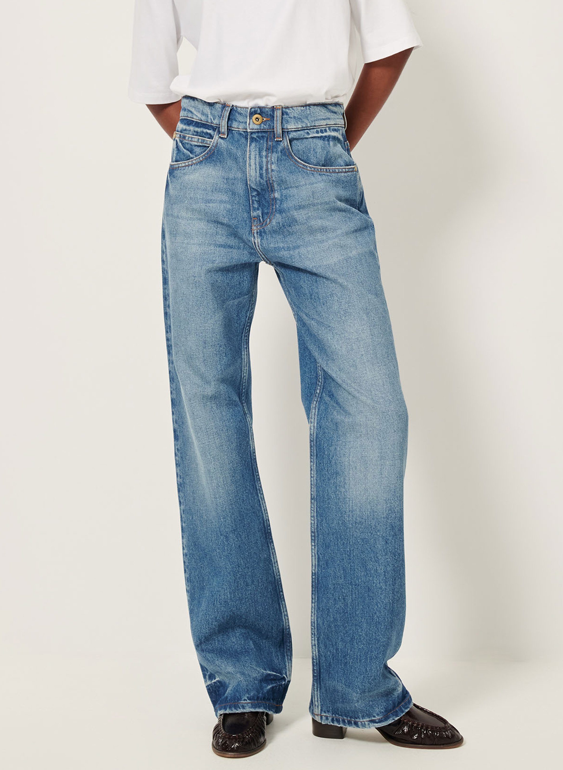 Jean droit taille mi-haute en coton denimi Bleu SESSUN
