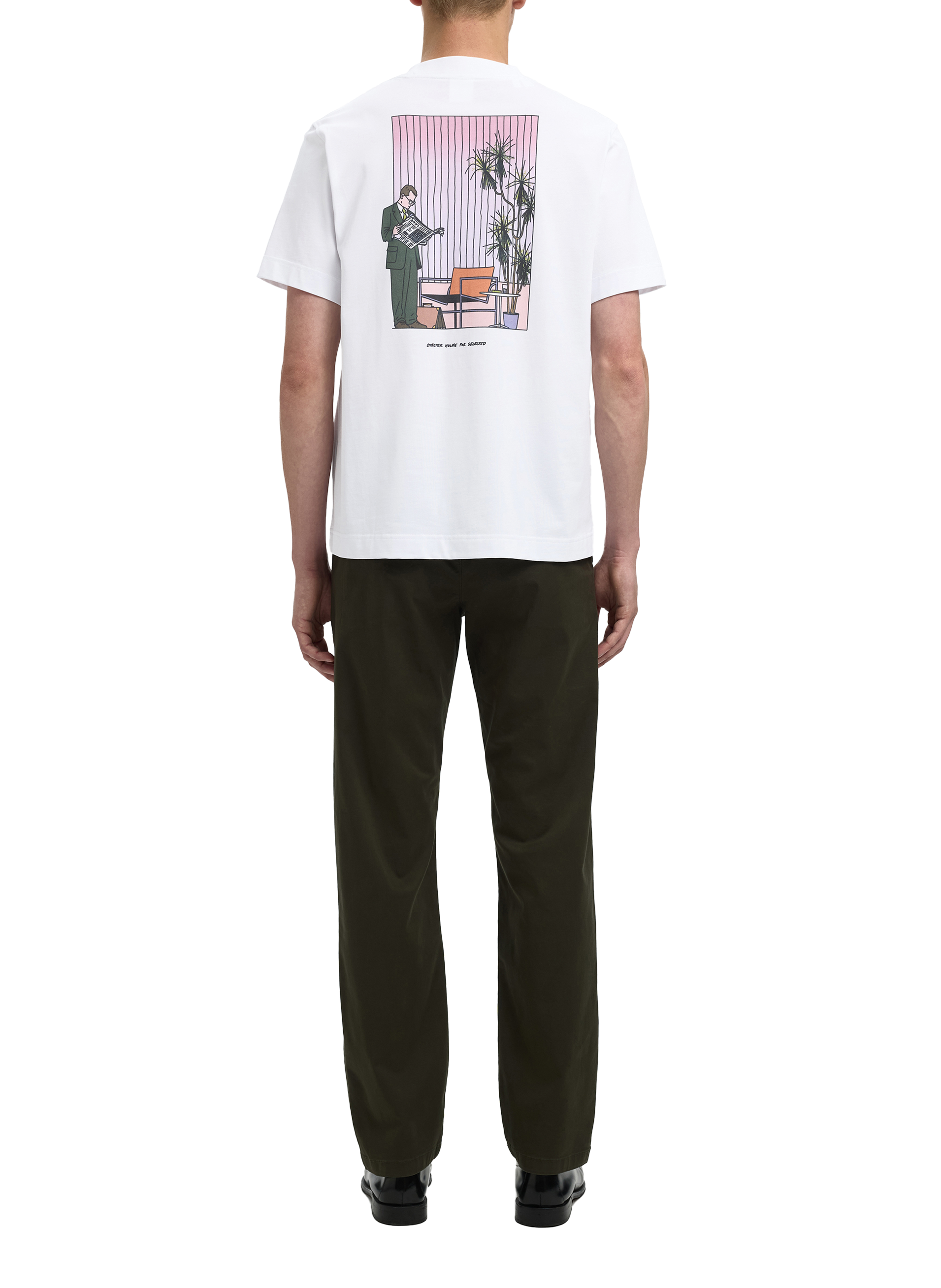 T-shirt droit imprimé en coton biologique SELECTED Blanc