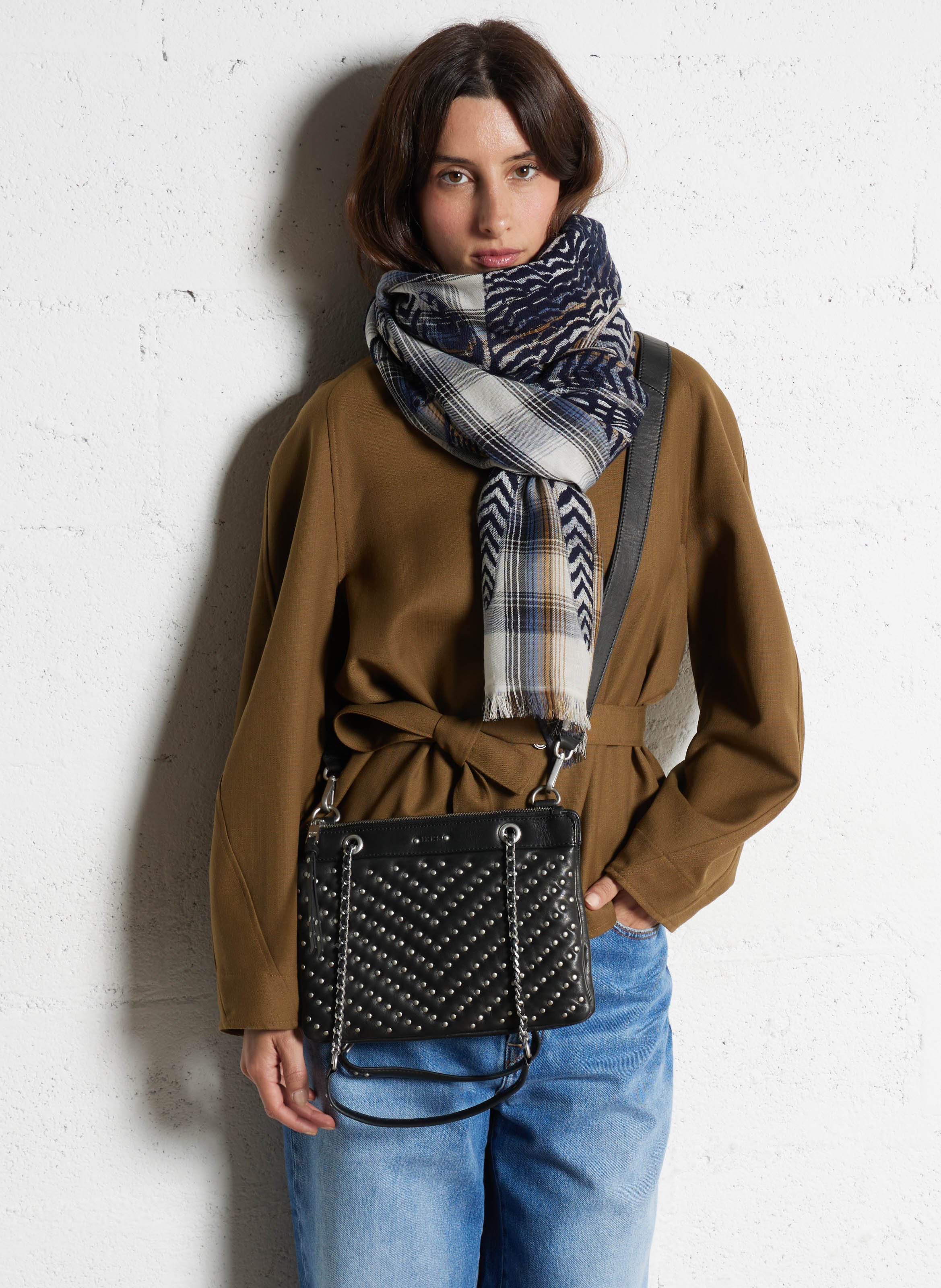 Sac pochette matelassé clouté en cuir 1440 reporter IKKS Noir