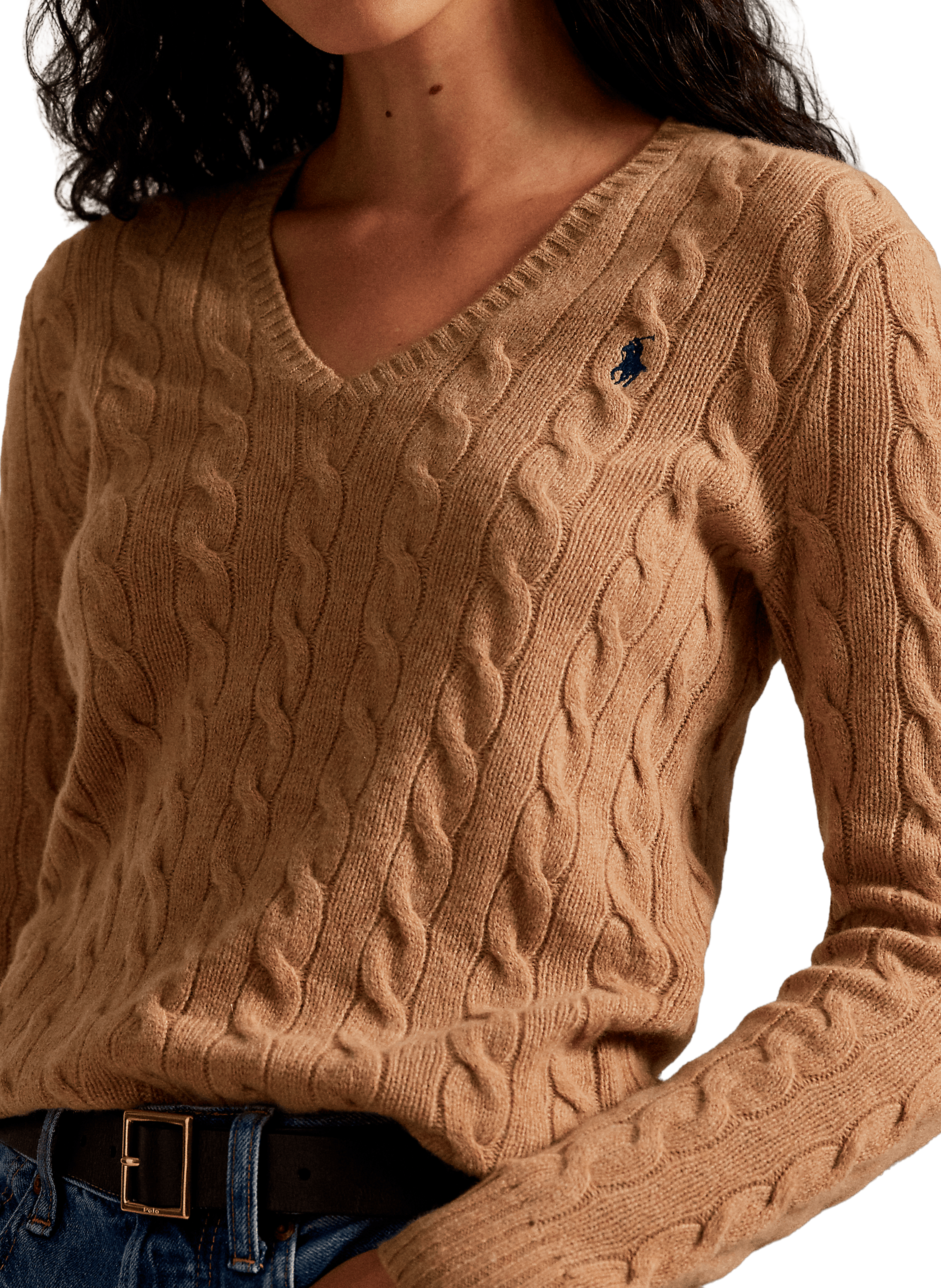 Pull col V en laine et cachemire POLO RALPH LAUREN Marron
