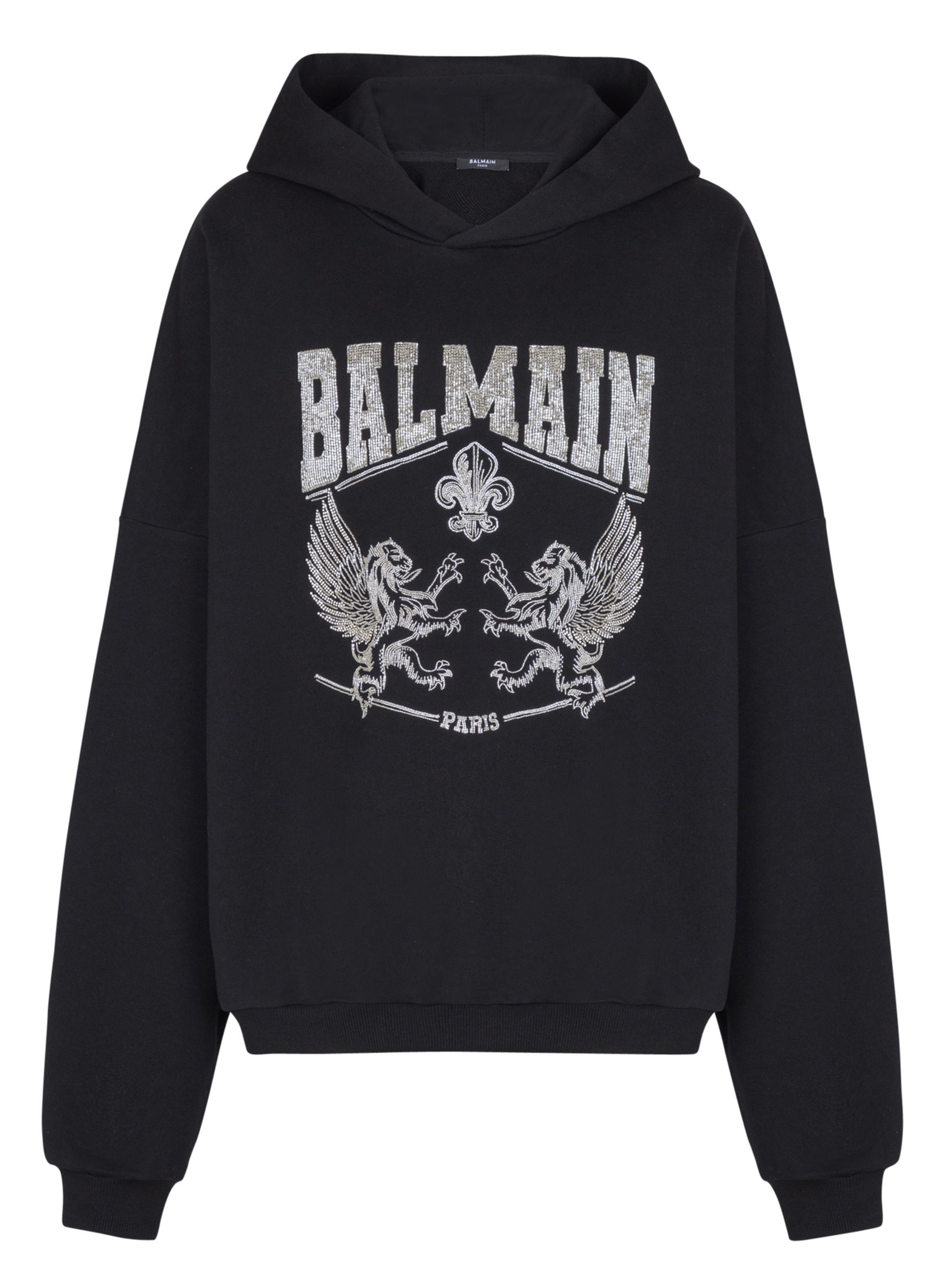 Hoodie avec broderie à cristaux BALMAIN Noir
