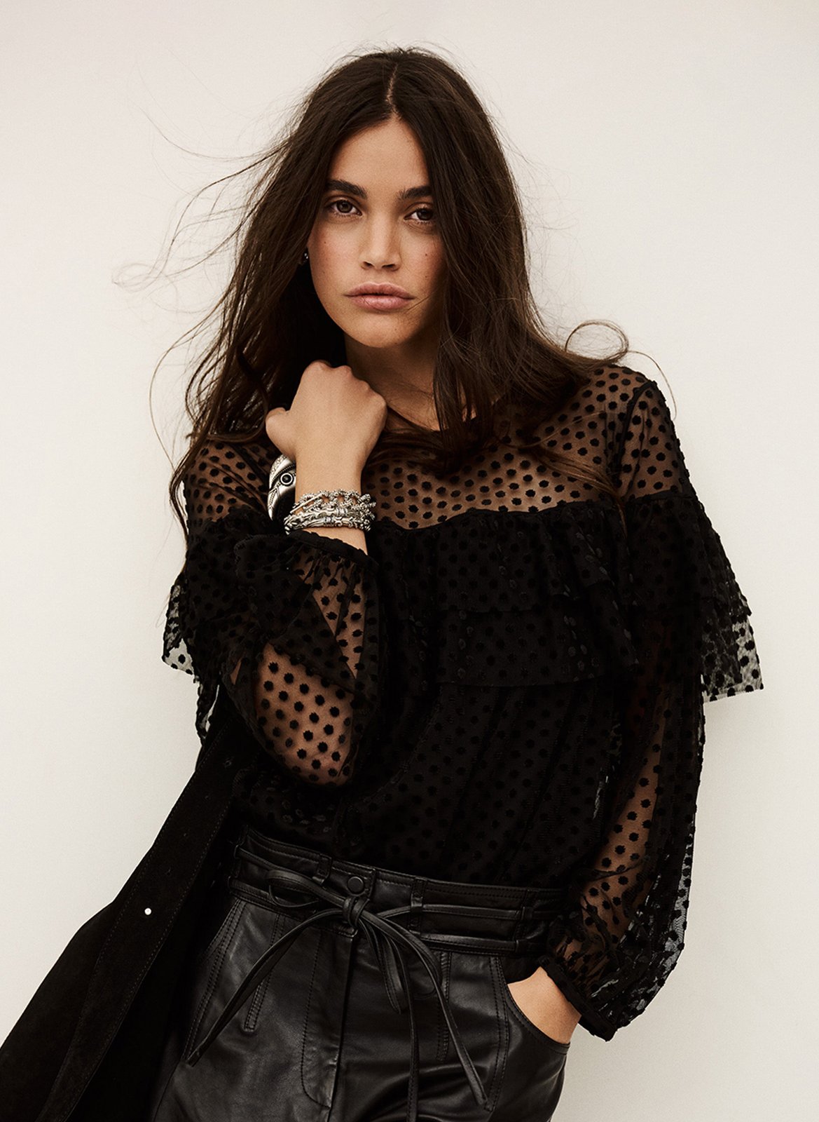 Blouse ample à pois et volants raff BA&SH Noir