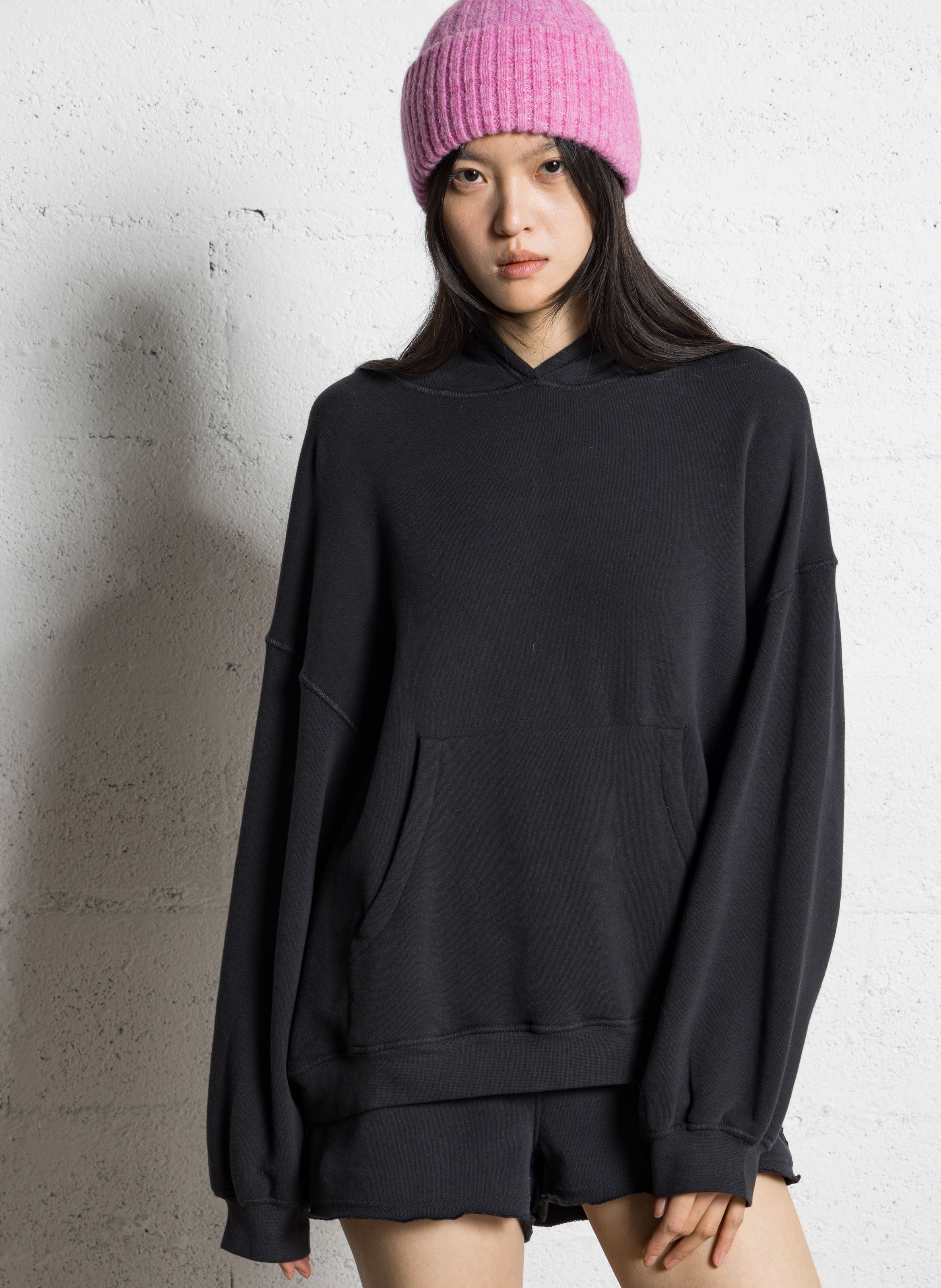 Sweat à capuche ample chiné atubay AMERICAN VINTAGE Noir